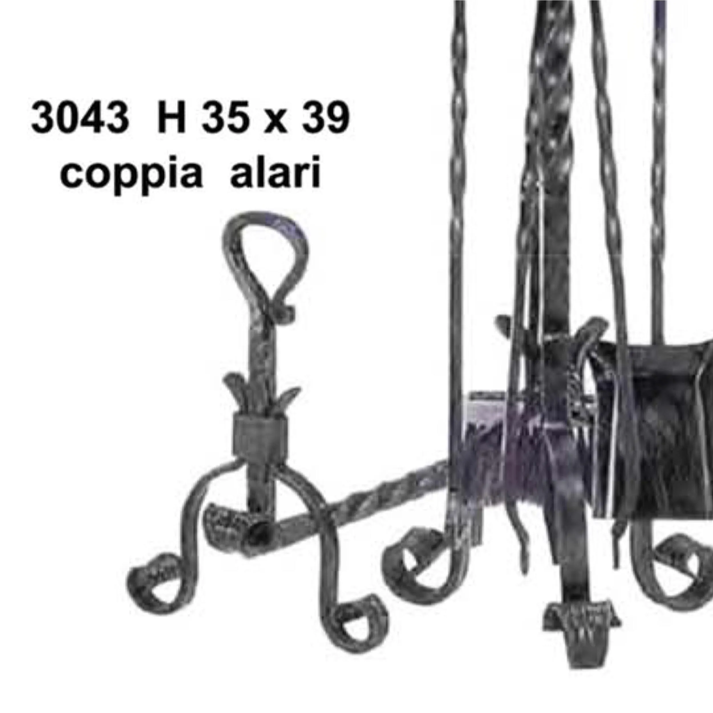 Coppia alari in ferro battuto per camino con anello 39xh35 cm lavorazione artigianale in ferro battuto colore nero