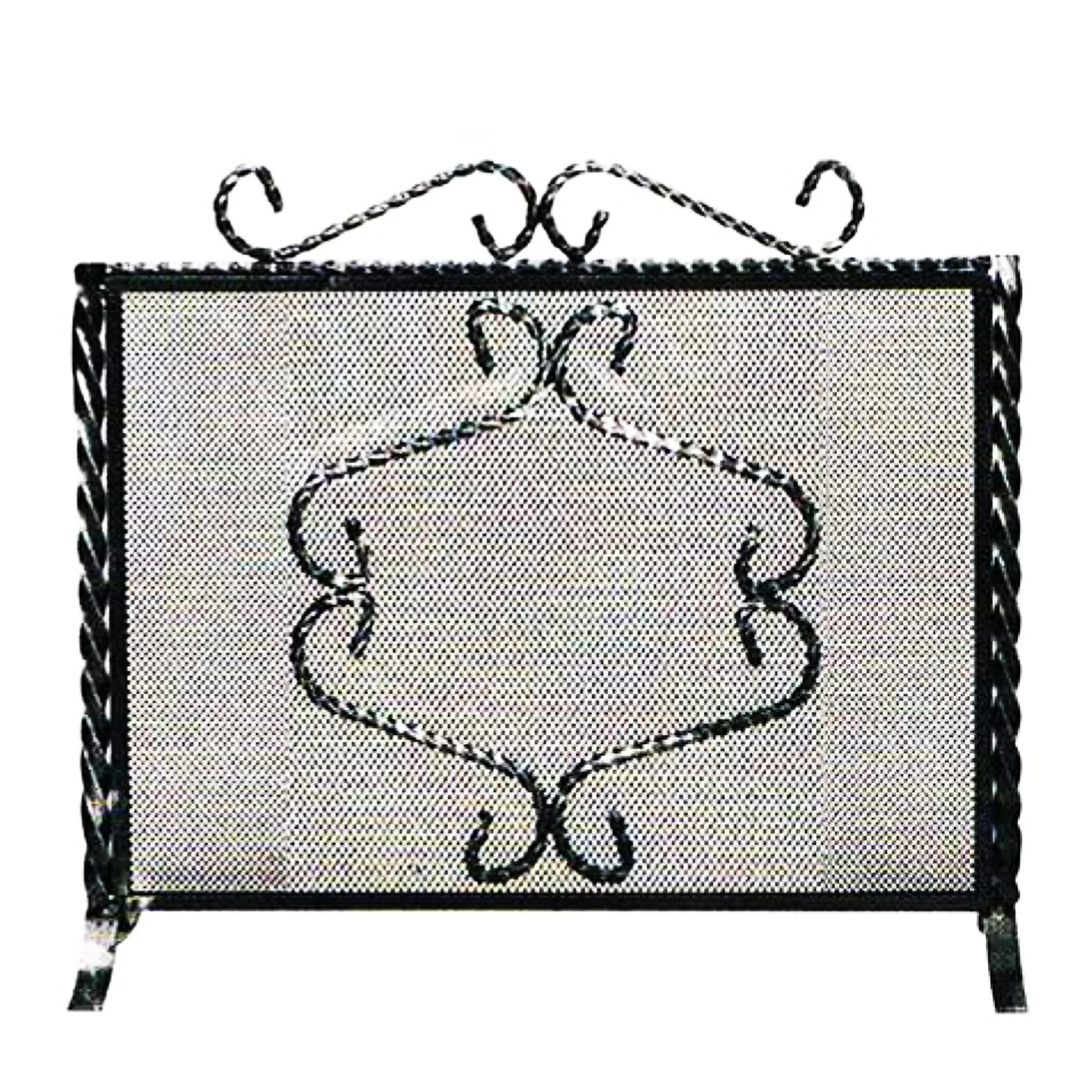 Parascintille per camino in ferro battuto forgiatoe 64xh50 cm lavorazione artigianale stile classico, rete nera