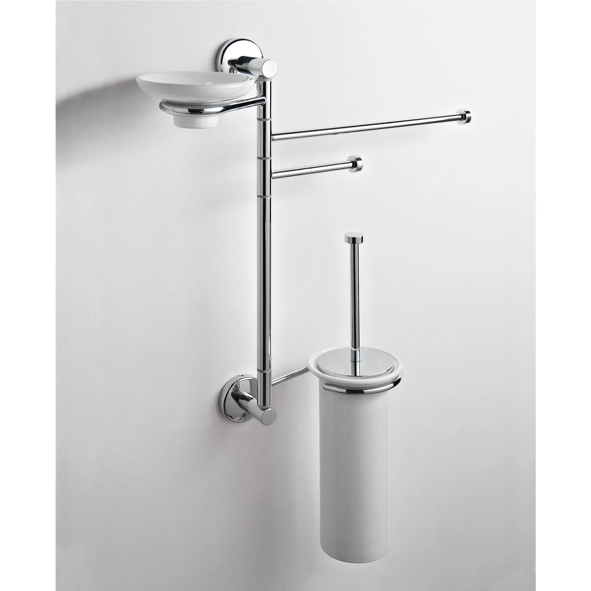 Asta attrezzata WC, Bidet porta scopino portasapone e asciugamani IDRA 44x16xh60 cm finitura inox lucido ruotabile a 360 gradi garanzia 10 anni