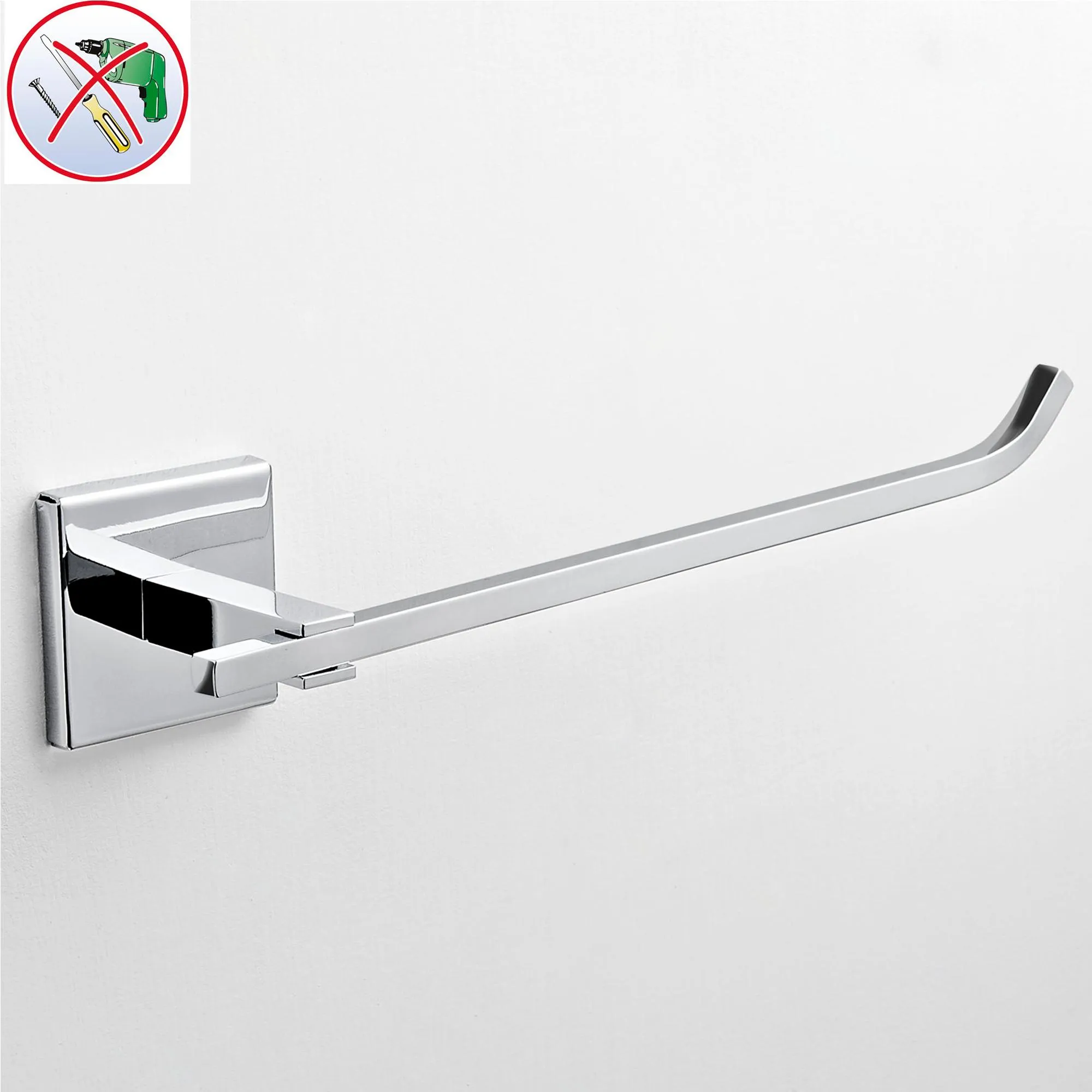 Porta asciugamani da bidet fissaggio adesivo Forte 3 M, Plano 27x6,5xh5,5 cm in finitura cromo lucido bagno galvanico di oltre 22 micron inalterabile nel tempo