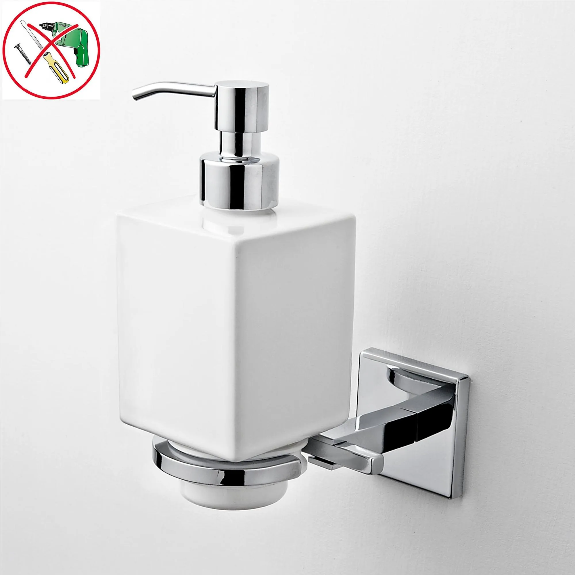 Porta Dispenser Adesivo Forte 3 M, in Ceramica Plano 9,5x12,5xh18,5 cm fissaggio ad incollo bagno galvanico di oltre 22 micron inalterabile nel tempo