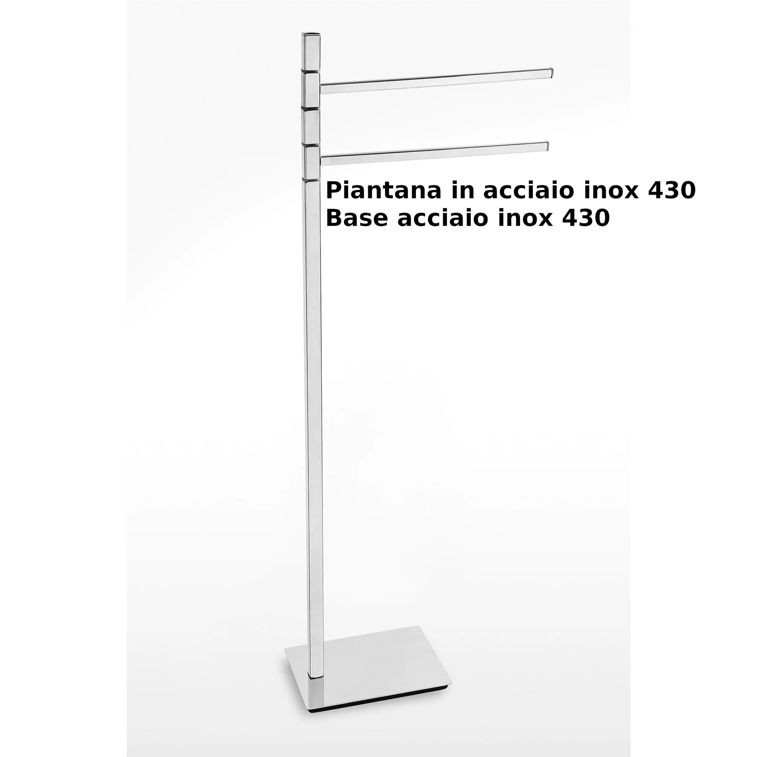 Piantana portasciugamani da bagno 2 bracci snodati Tubo quadrato Linea ANTHEA Tubo quadrato mm 20x20 dimensioni 34x15xh89 cm - Base in acciaio inxo 430 Garanzia i0 anni contro la ruggine