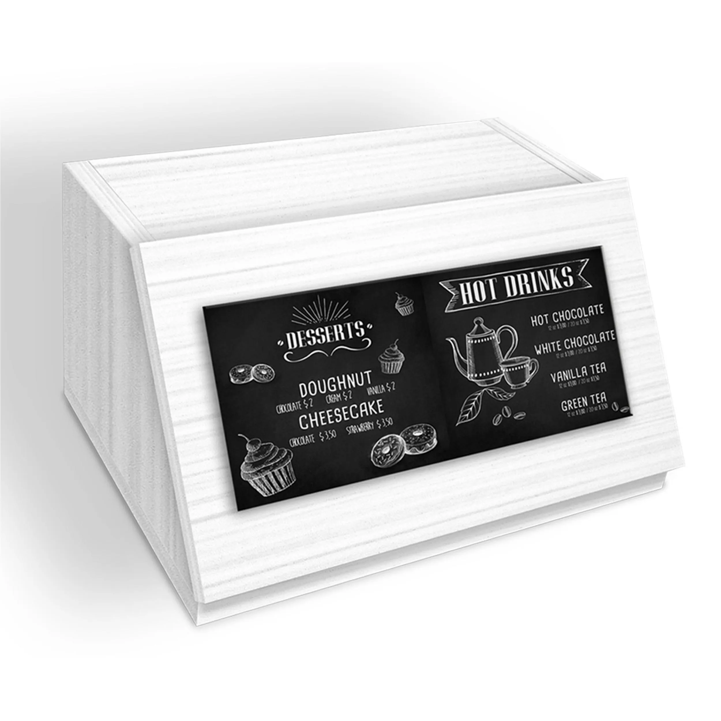 Porta pane cassetta in Legno WHITE-BLACKBOARD 40x30xh20 cm decoro White eseguito a mano in Italia