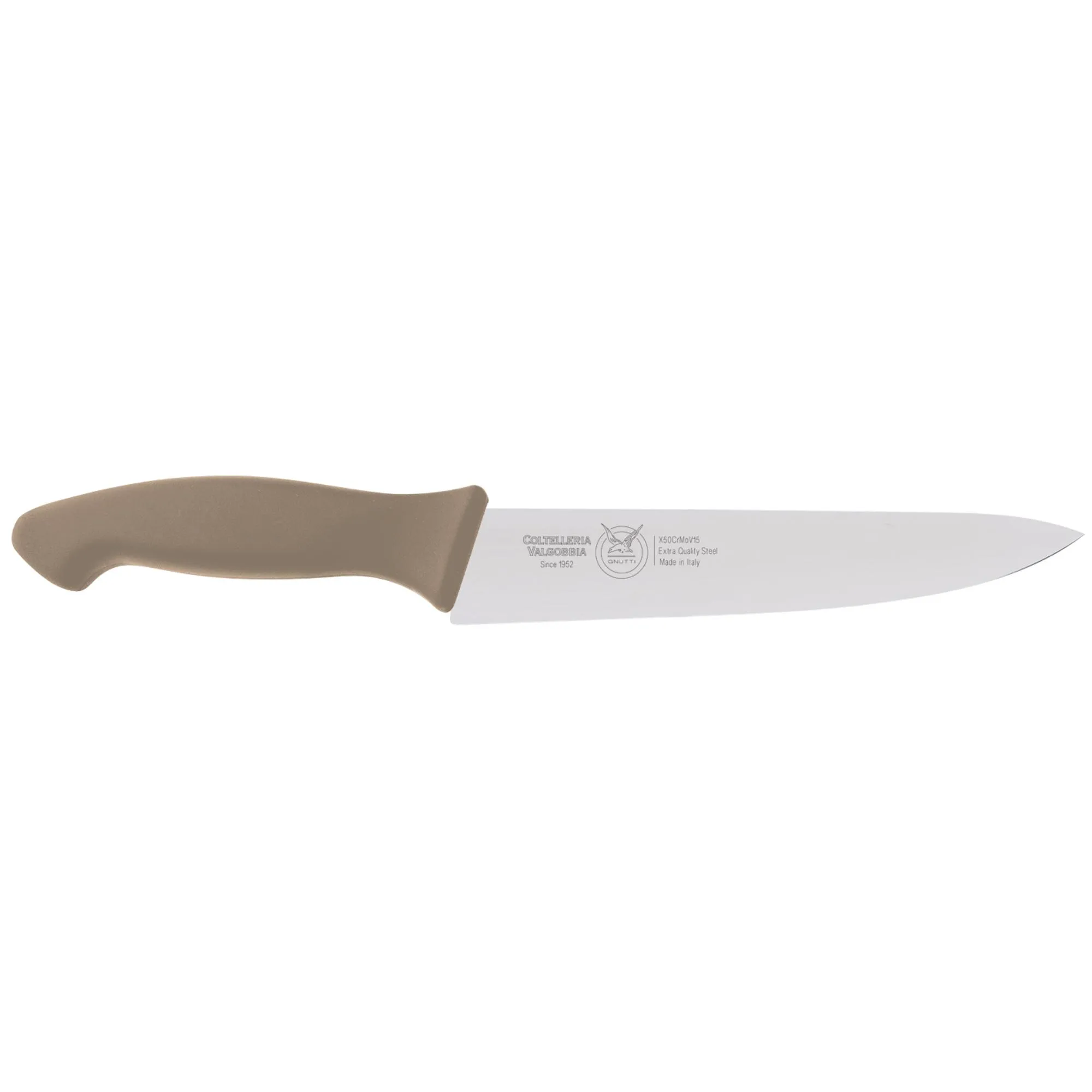 coltello cucina cm 16, colore tortora, manico in gomma termoplastica