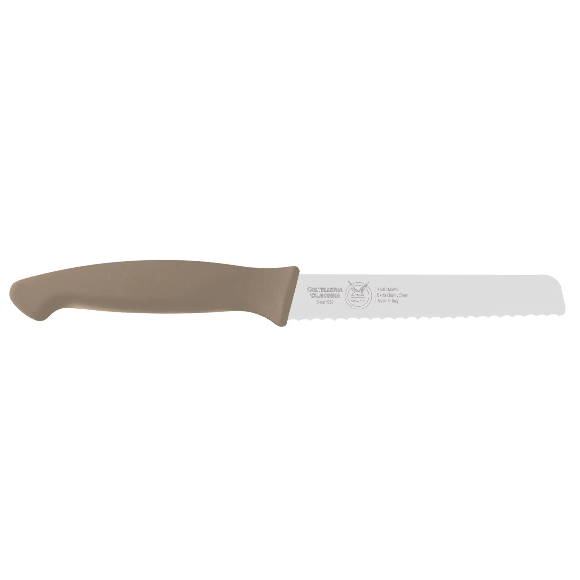 coltello pomodoro cm 12, colore tortora, manico in gomma termoplastica