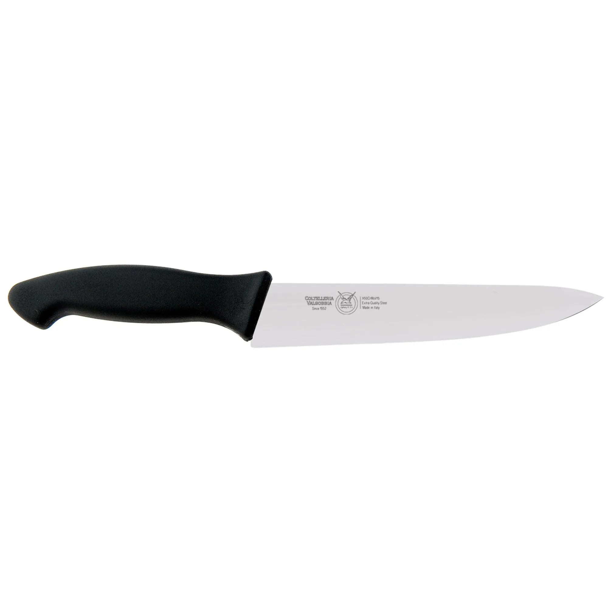 coltello cucina cm 16, colore nero , manico in gomma termoplastica