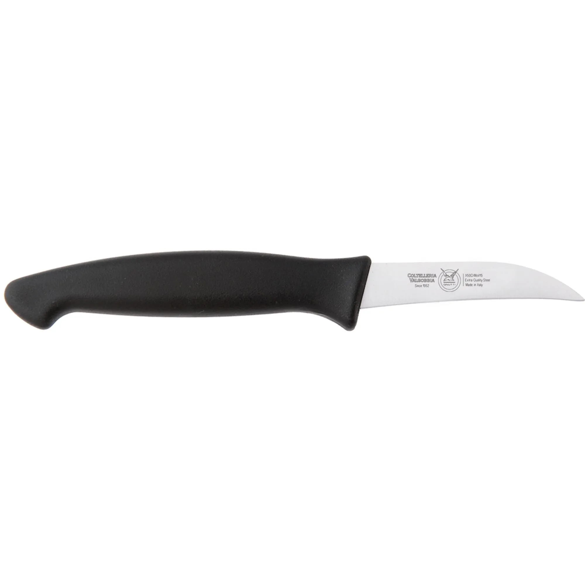 coltello cucina verdura curvo cm 7, colore nero , manico in gomma termoplastica