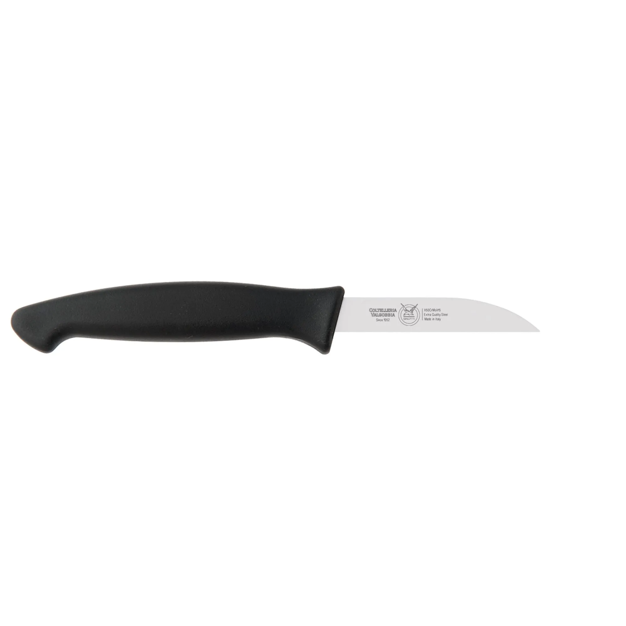 coltello cucina verdura retto affilato cm 8, colore nero , manico in gomma termoplastica