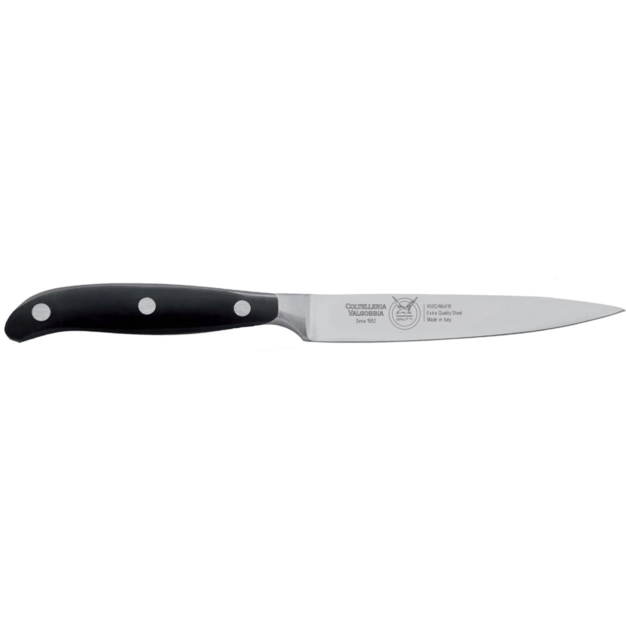 coltello cucina spelucchino lama forgiata in acciaio W.Nr.1.4116 cm 11, Forgiato manico nero , Manico in Resina Acetalica e rivetti inox