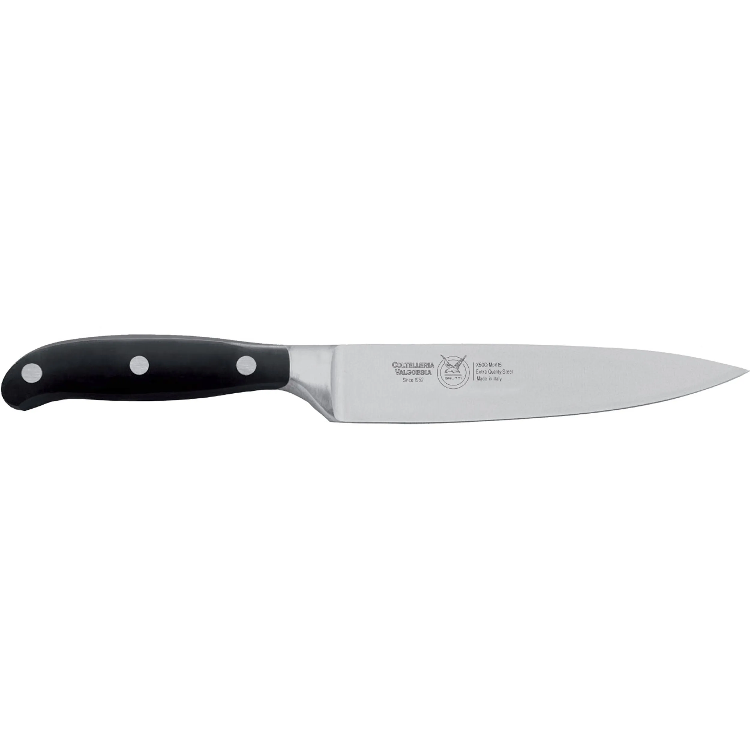 Coltello cucina o lama forgiata in acciaio W.Nr.1.4116 cm 16, Forgiato manico nero , Manico in Resina Acetalica e rivetti inox