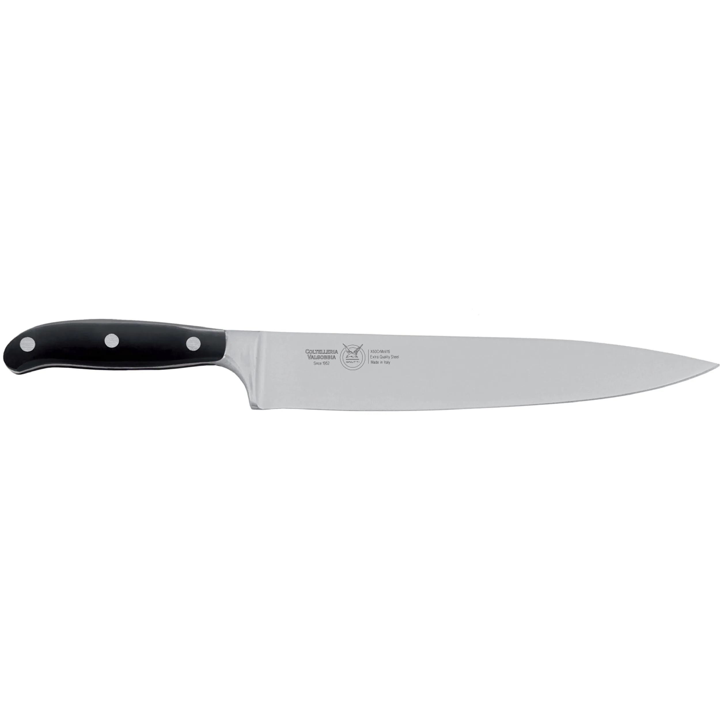 Coltello Trinciante lama forgiata i strumento base in cucina per tagliare, n acciaio W.Nr.1.4116 cm 24, Forgiato manico nero , Manico in Resina Acetalica e rivetti inox