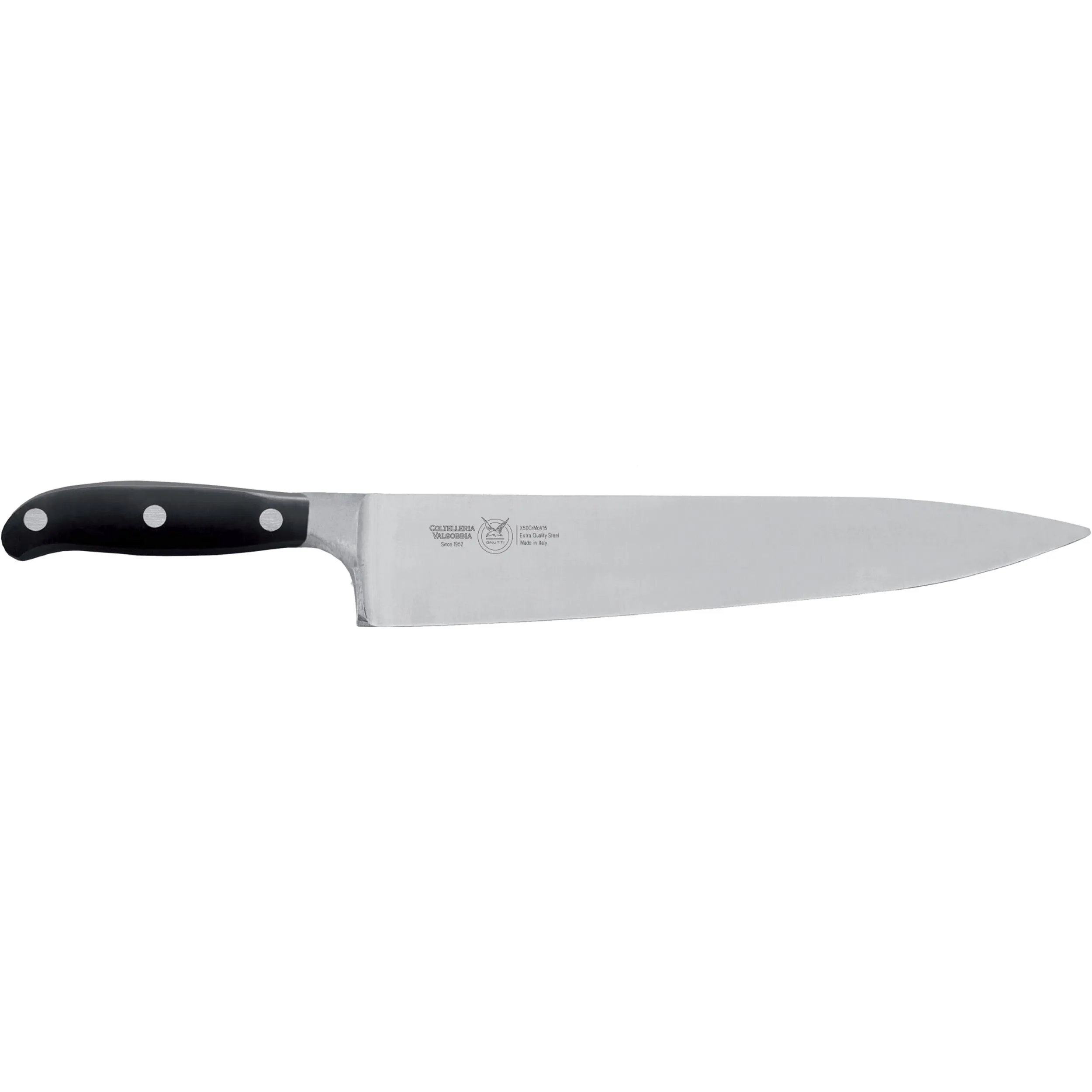 Coltello Trinciante da cuoco lama forgiata i strumento base in cucina per tagliare, n acciaio W.Nr.1.4116 cm 31 , Forgiato manico nero , Manico in Resina Acetalica e rivetti inox