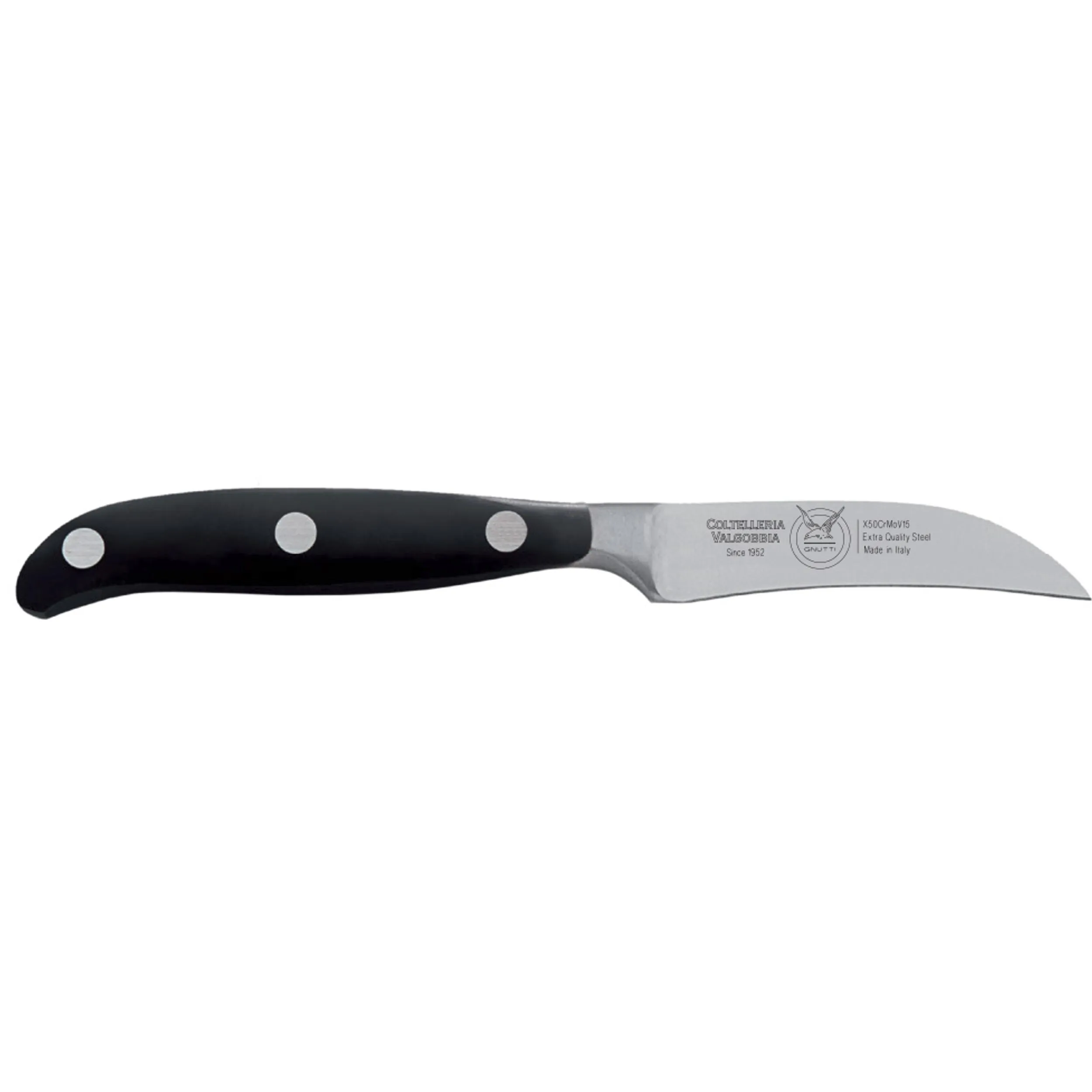 Coltello cucina verdura forgiato in acciaio W.Nr.1.4116 manico nero di mogano cm 8, Manico in Resina Acetalica e rivetti inox