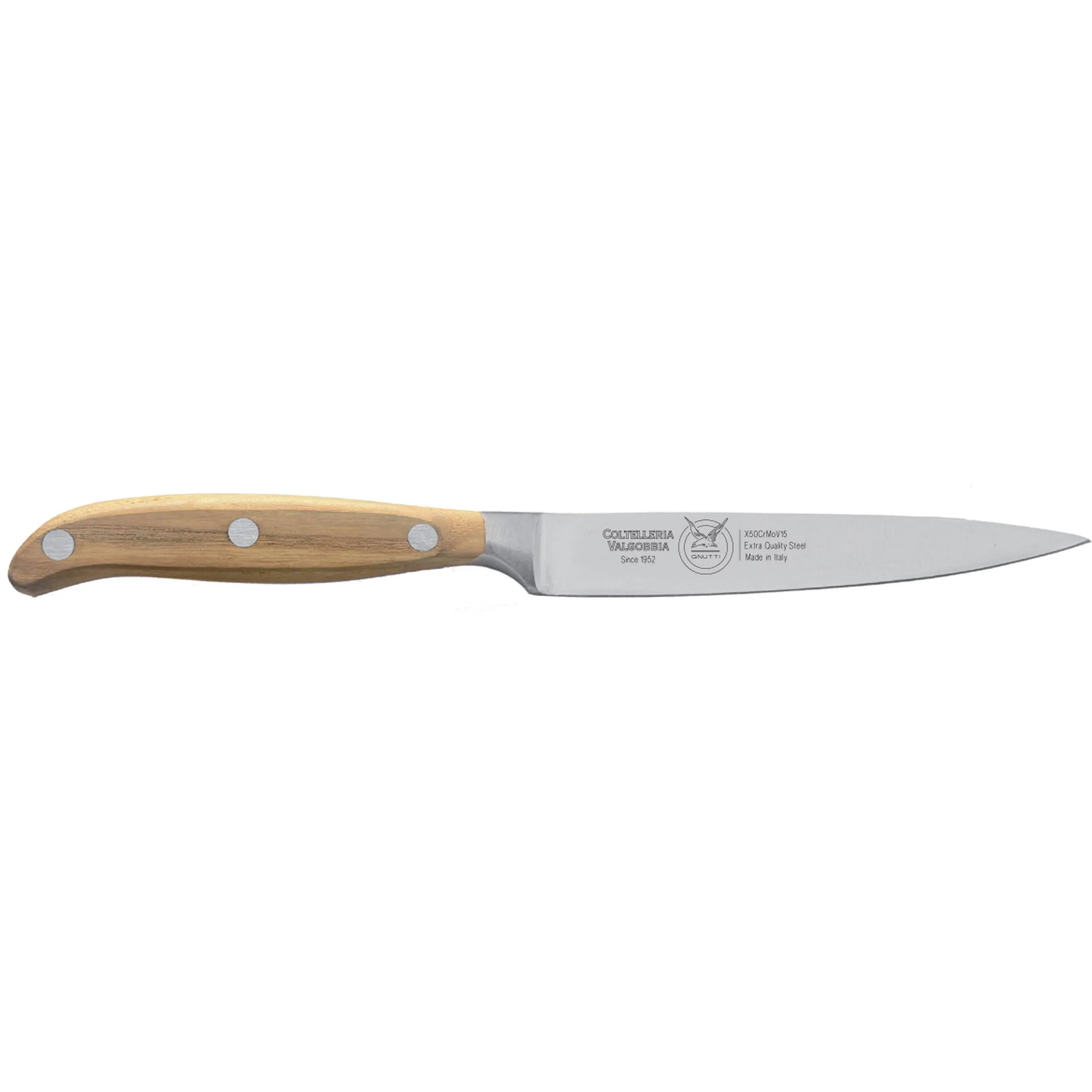 coltello cucina spelucchino lama forgiata in acciaio W.Nr.1.4116 cm 11, manico legno di Frassino , Manico in essenza legno di Frassino