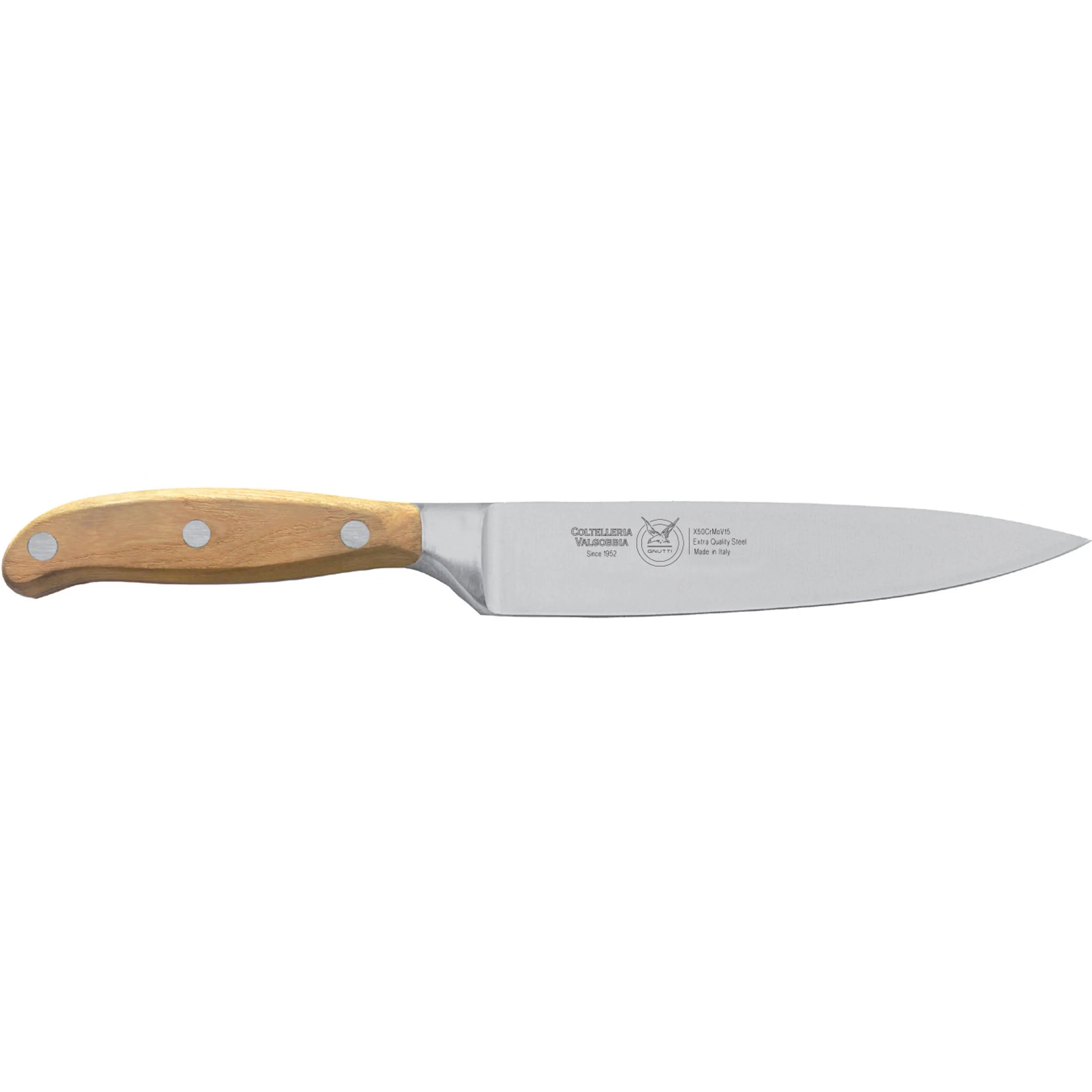 Coltello cucina o lama forgiata in acciaio W.Nr.1.4116 cm 16, manico legno di Frassino , Manico in essenza legno di Frassino