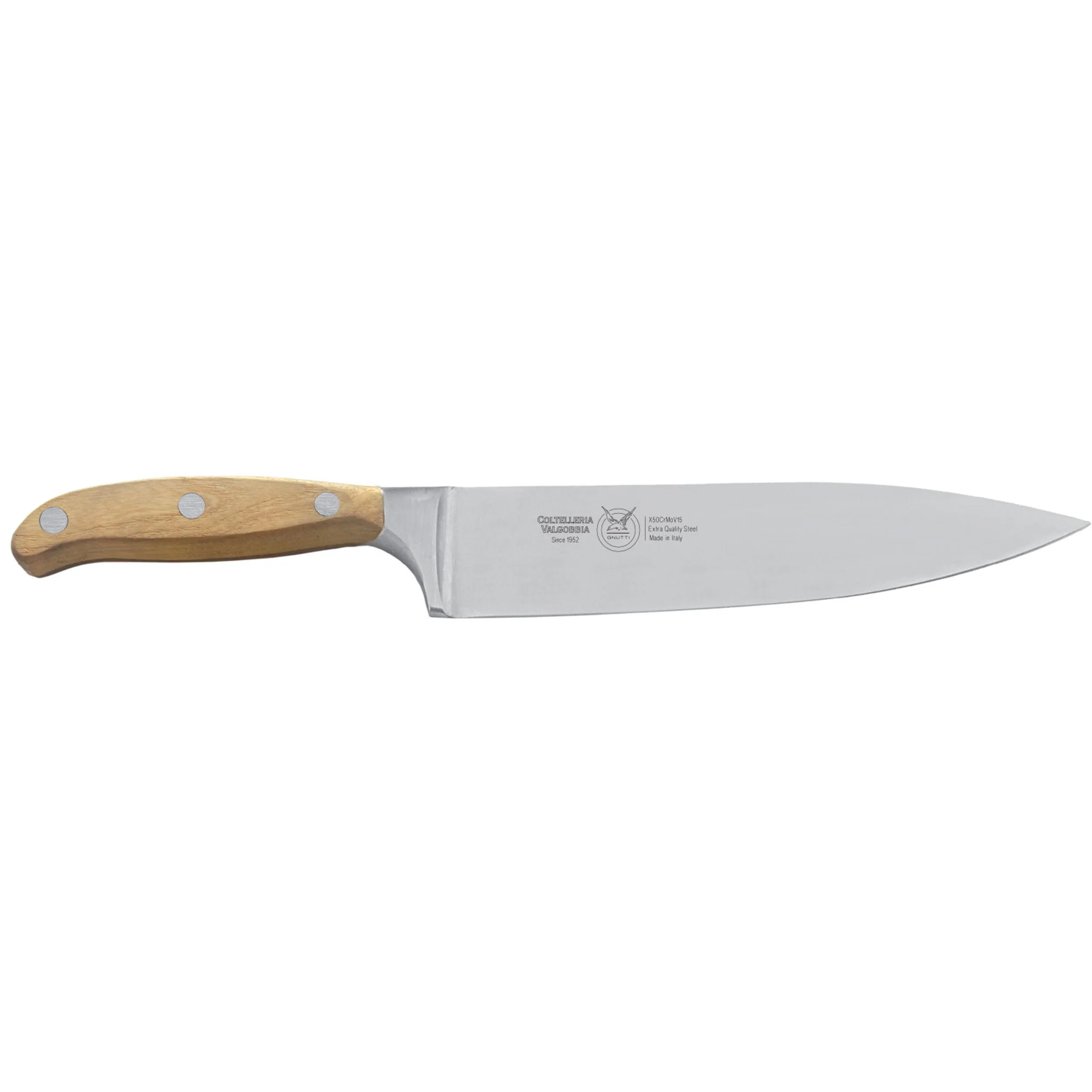 Coltello cucina o lama forgiata in acciaio W.Nr.1.4116 cm 20, manico legno di Frassino , Manico in essenza legno di Frassino