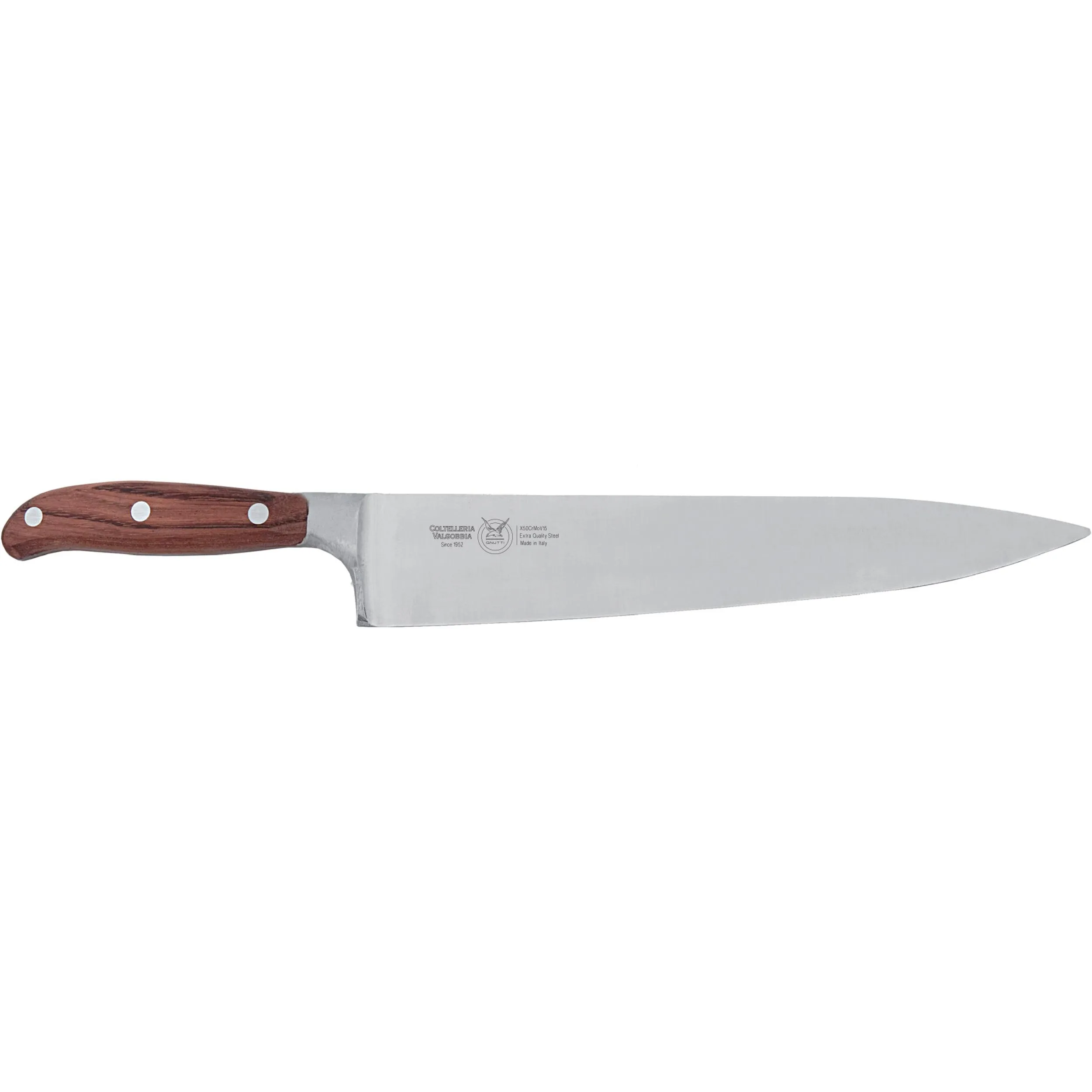 Coltello Trinciante da cuoco lama forgiata i strumento base in cucina per tagliare, n acciaio W.Nr.1.4116 cm 31 , manico in legno di mogano , colore manico in legno di mogano scuro