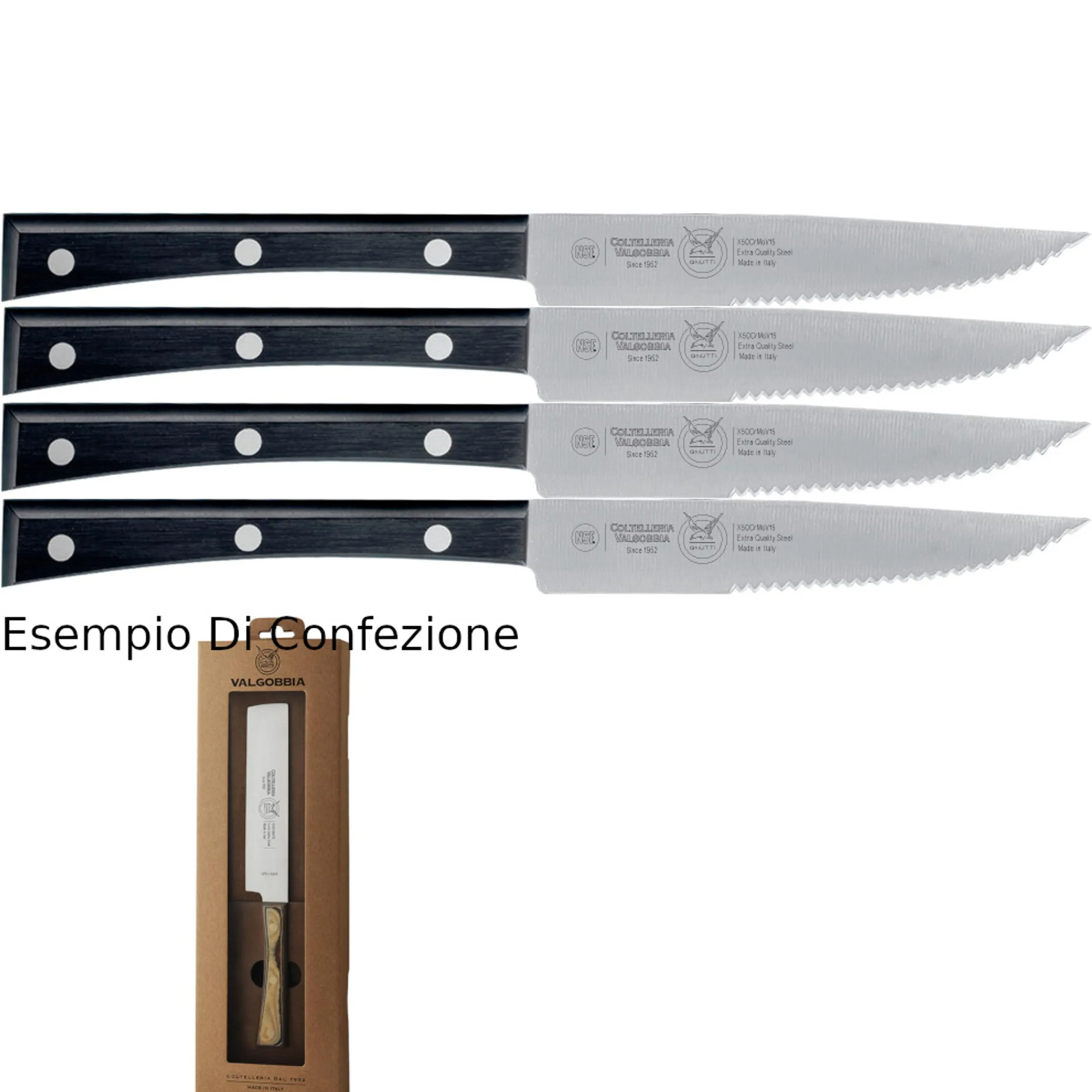 Coltelli da Bistecca lama Stretta manicatura paperStone set di 4 pezzi in confezione regalo 18/10 120 mm colore nero