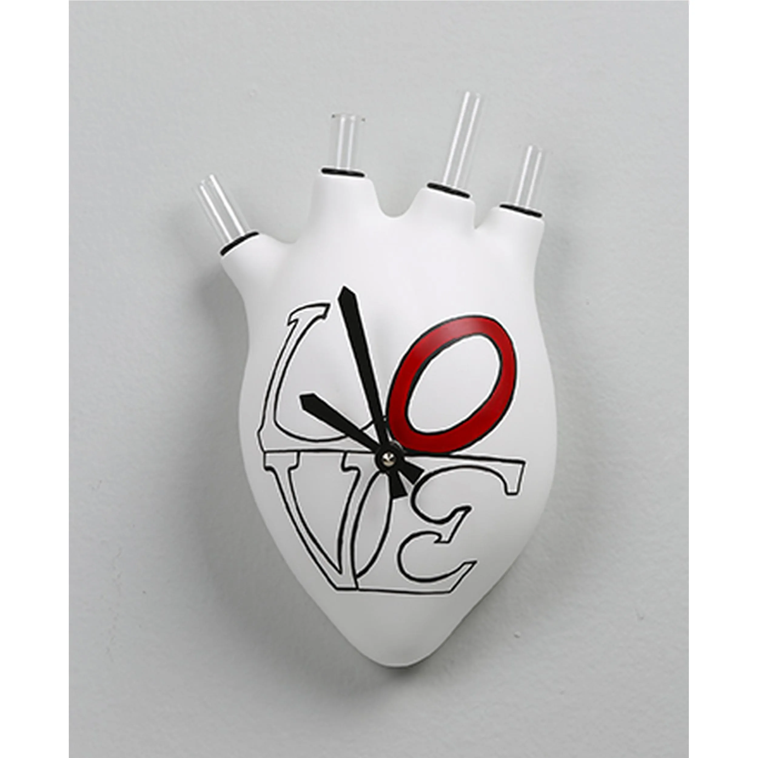 Orologio Vaso da Parete portafiori in resina BATTITI 14x9xh23 cm - forma di cuore umano colore Bianco Lucido, LOVE