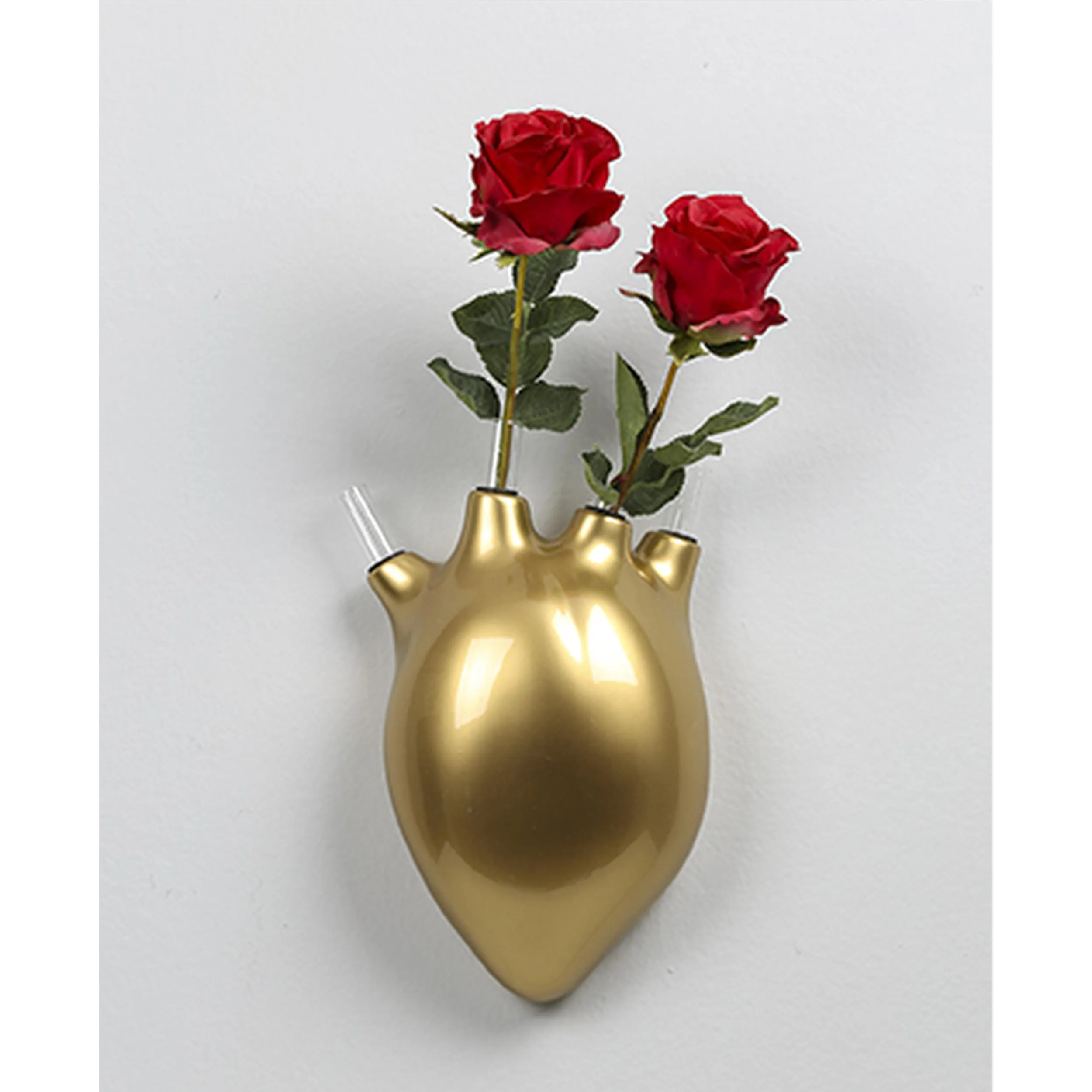 Vaso da Parete portafiori in resina BATTITI 14x9xh23 cm - forma di cuore umano colore oro lucido