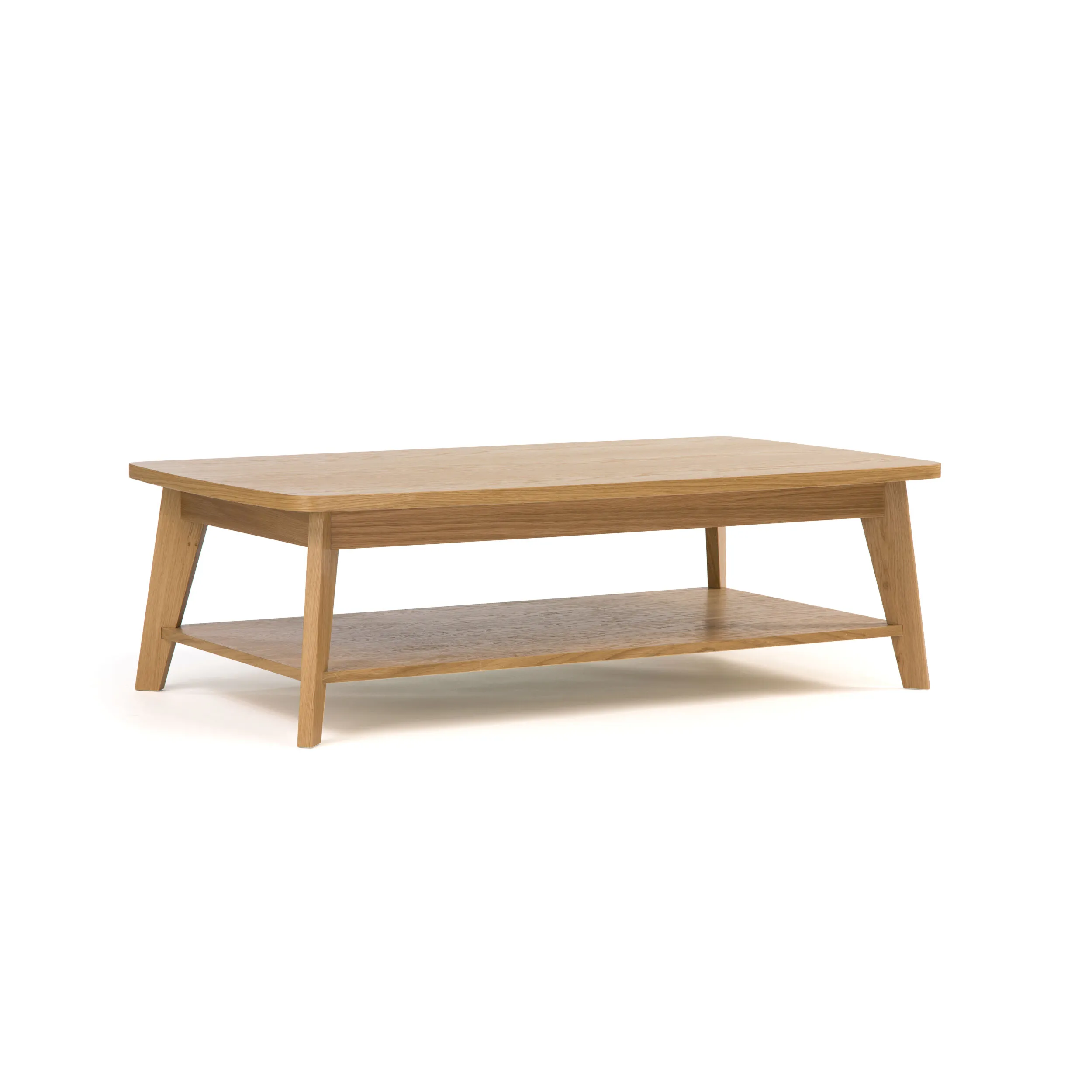 Tavolino Kensal in legno ingegnerizzato e massiccio, dimensioni 115 x 65 x h35 cm, peso 21 Kg, finitura quercia