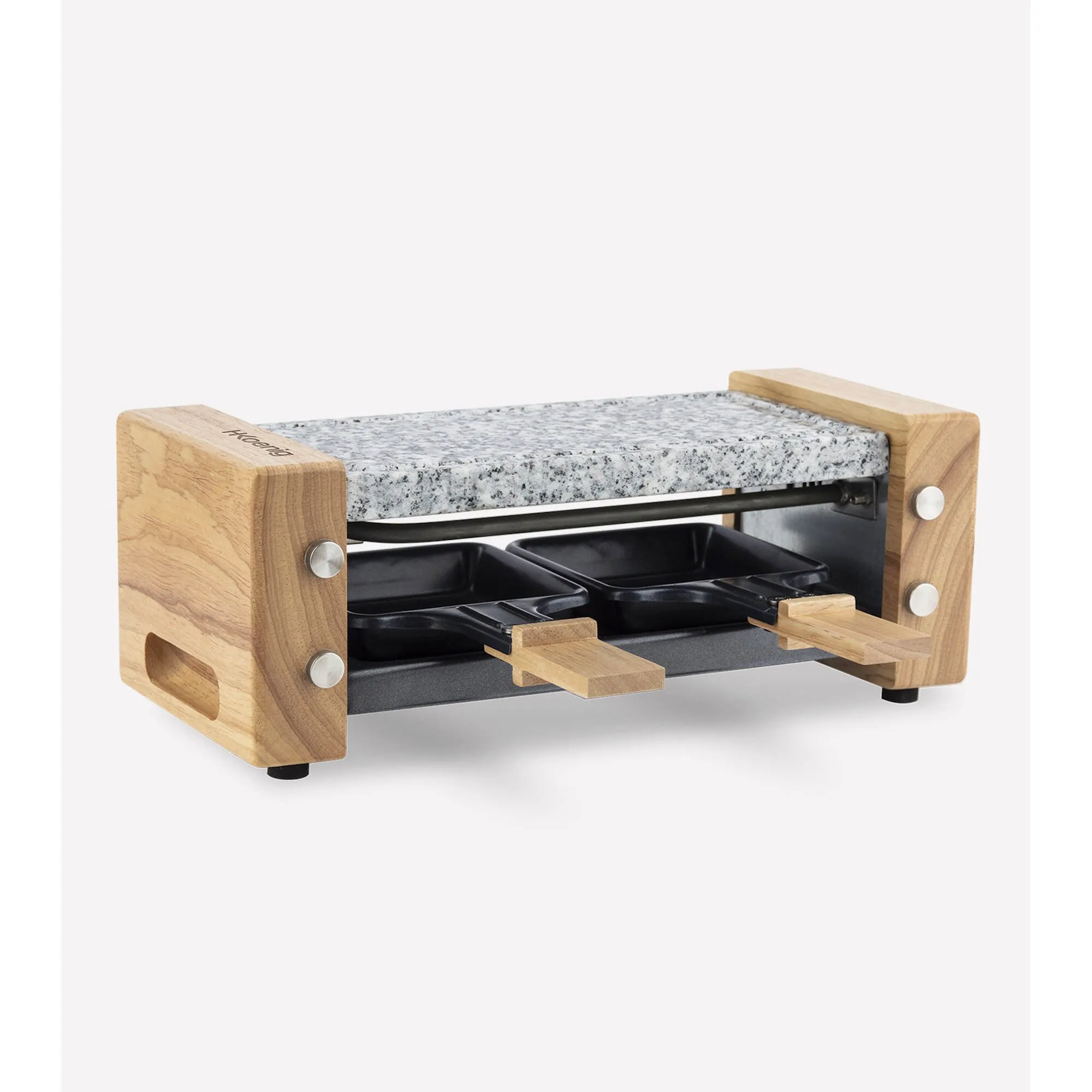 Raclette con grill e pietra in granito per 2 persone Design in legno 18.5x10.5cm - 350W Funzione Raclette/Piastra di cottura in granito