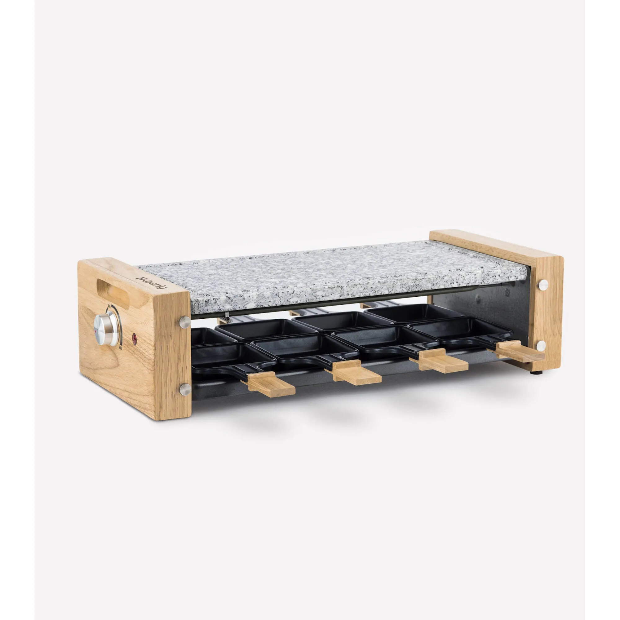 Raclette con grill e pietra in granito per 8 persone Design in legno Funzione 38x19.5cm 1200W Raclette/Piastra di cottura in granito