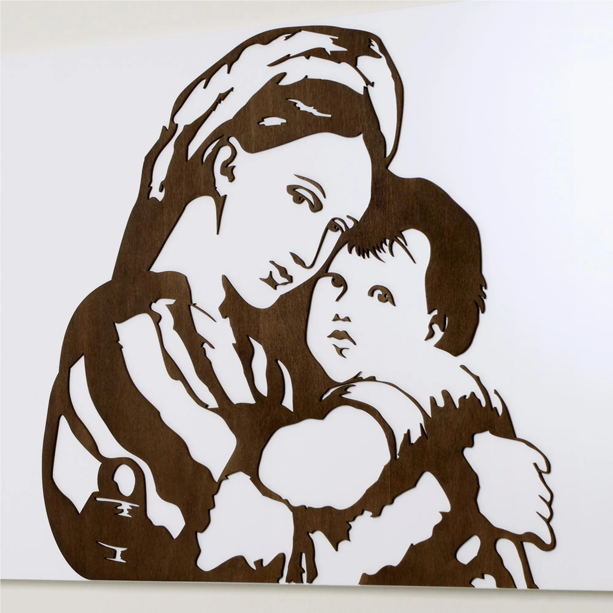 Quadro sacro Madonna di Raffaello decoro in legno taglio laser 120x50xh1,5 cm colore bianco wenge