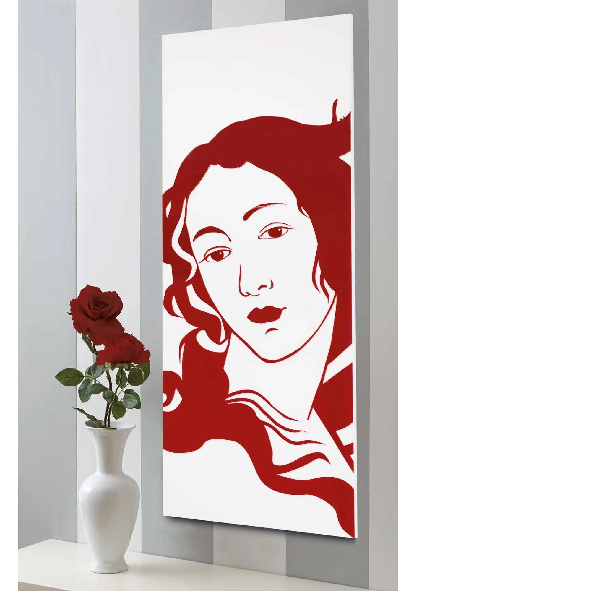 Pannello da parete, quadro da parete venere 50xh120cm pannello legno colore bianco intarsi in plexiglass rosso