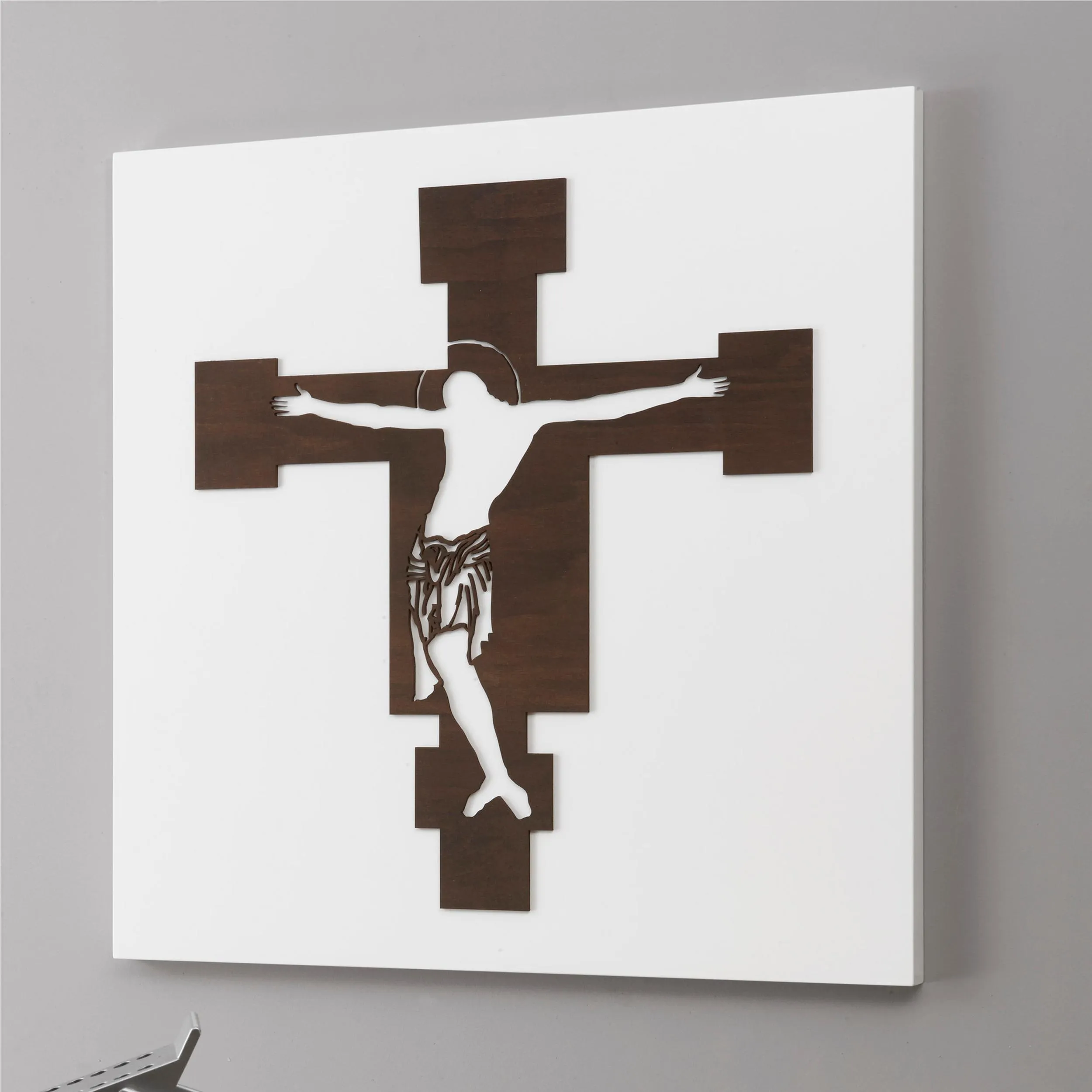 Quadro sacro CIMABUE decoro in legno taglio laser 30x30xh1,5 cm colore bianco wengè