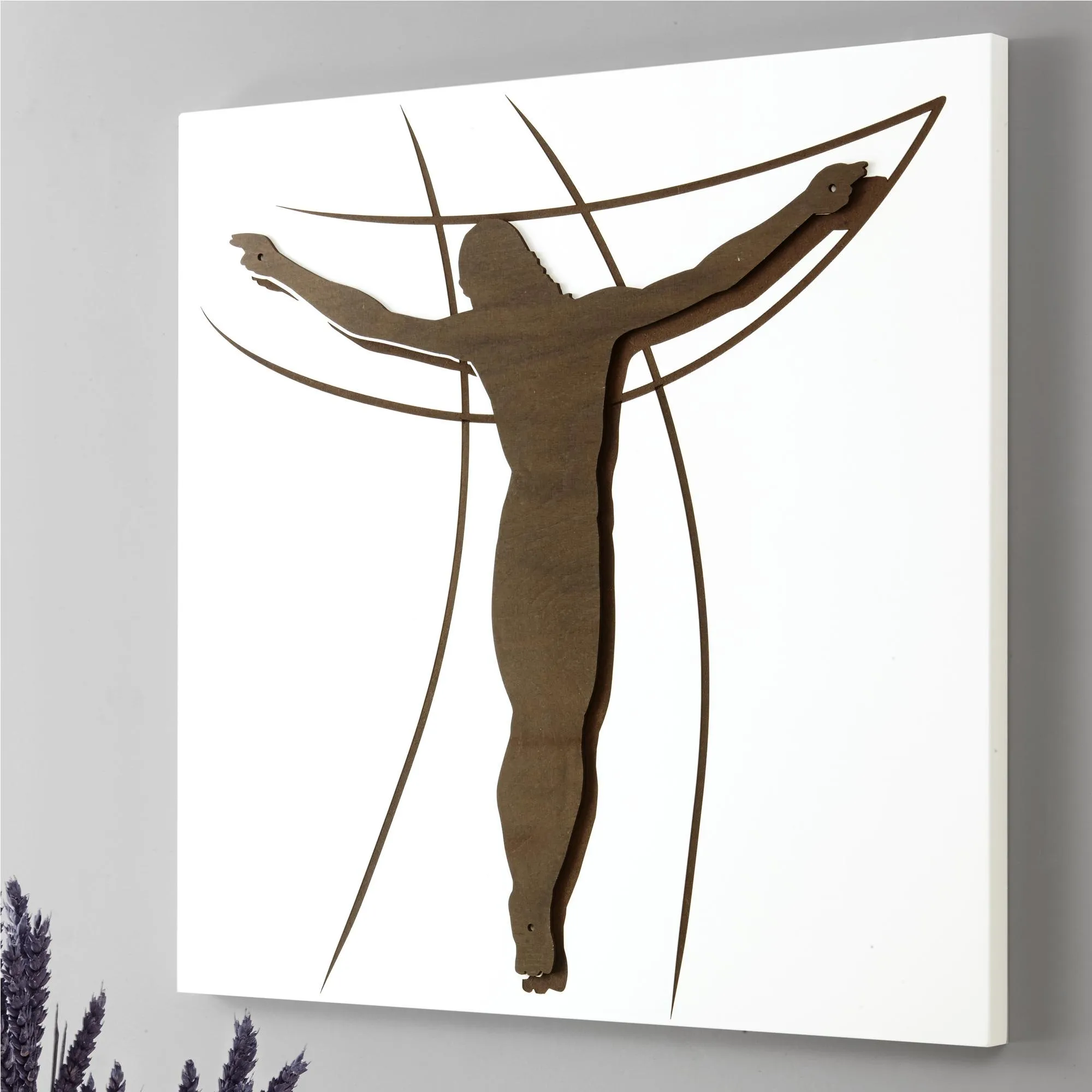 Quadro sacro Passione decoro in legno taglio laser 56x55xh1,5 cm colore bianco wengè