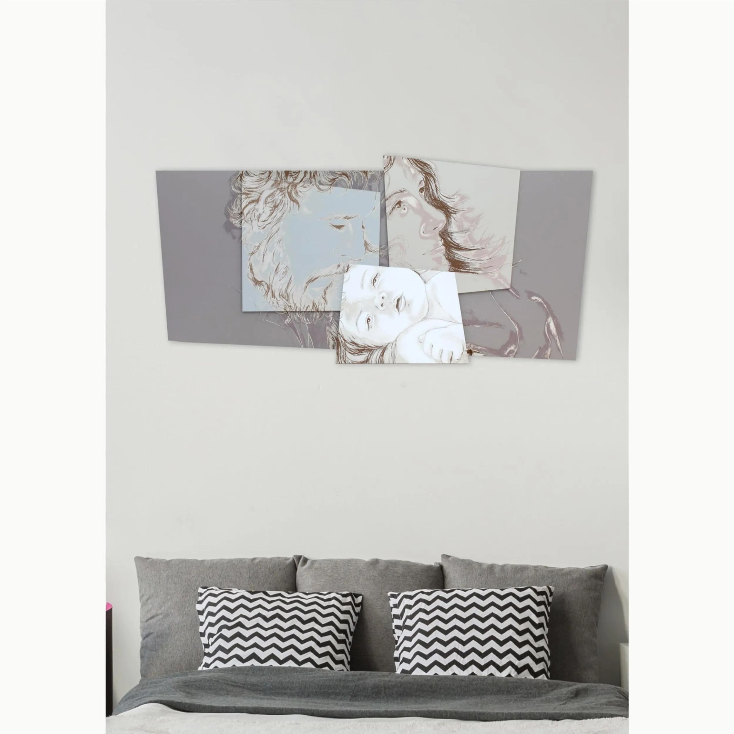 Pannello da parete, Un capoletto raffigurante la maternità BETLEMME 140x67x1,6 cm Pannello in legno laccato bianco opaco con marcatura laser