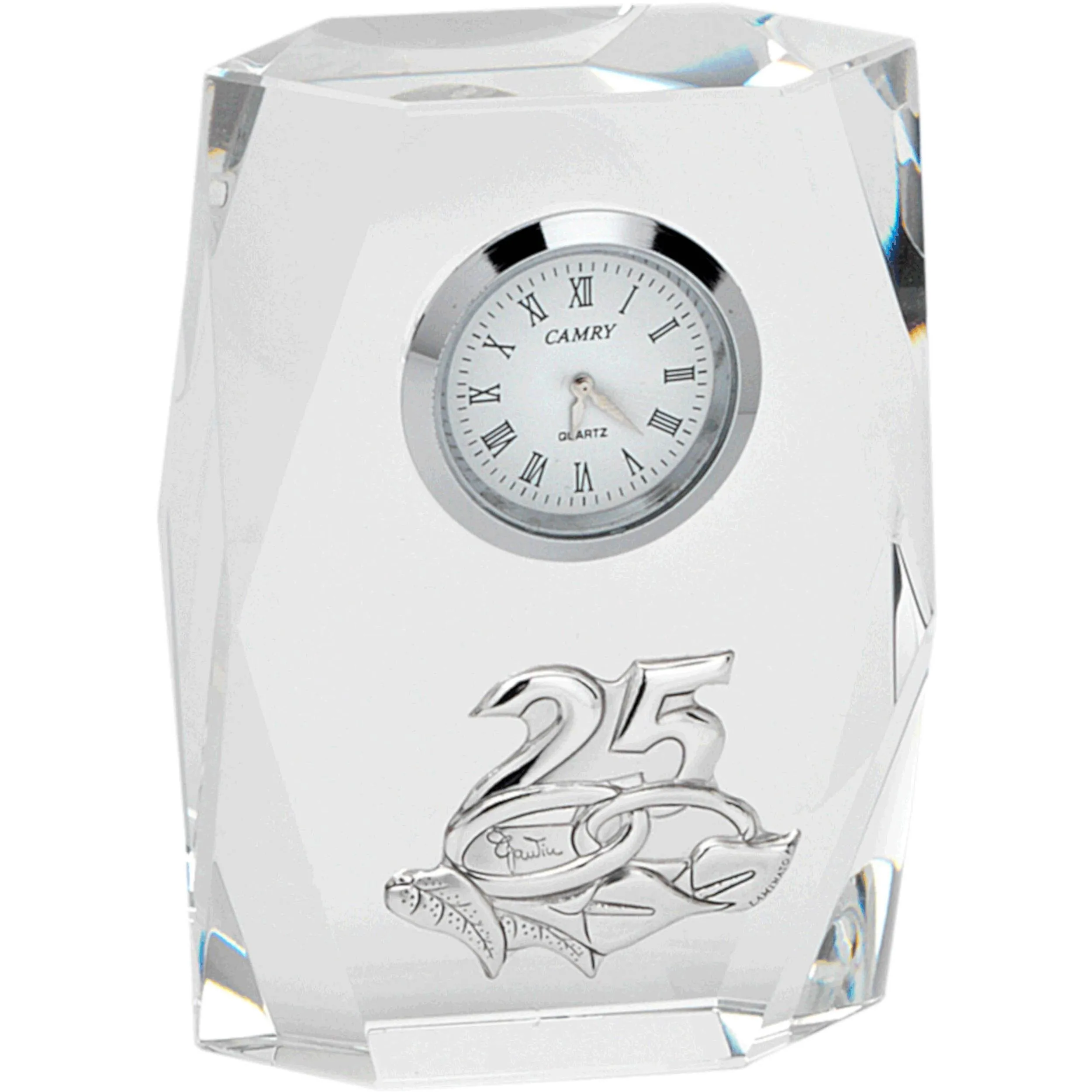 Orologio da appoggio, in cristallo anniversario 25 anni 7,2x2,8xh10 cm Cristallo trasparente K9 in confezione regalo