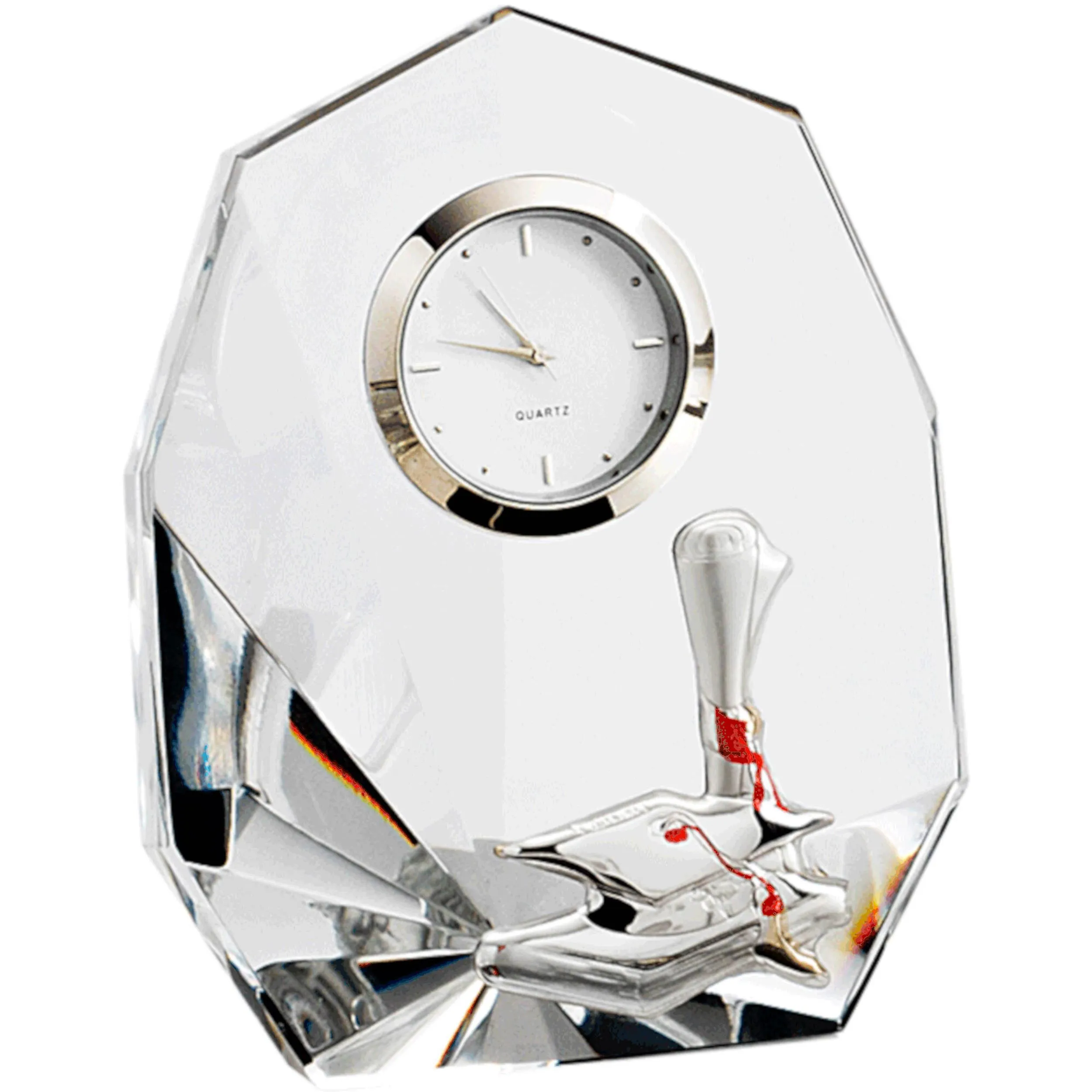 Orologio da appoggio diamante , laurea bomboniera 11x8,5 cm Cristallo trasparente K9 in confezione regalo