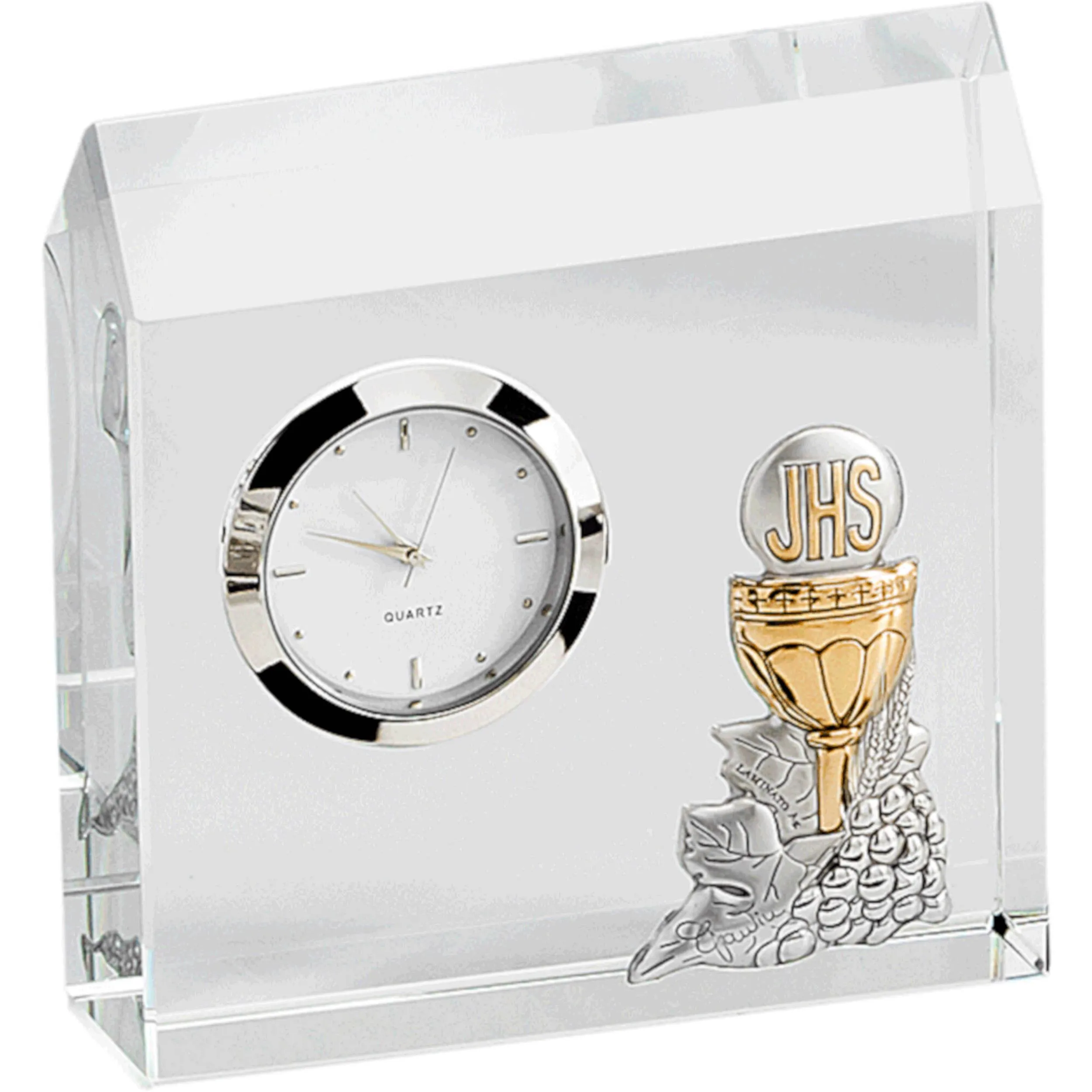 Orologio da appoggio casetta per cresima, comunione , bomboniera 10x8,5 cm Cristallo trasparente K9 in confezione regalo