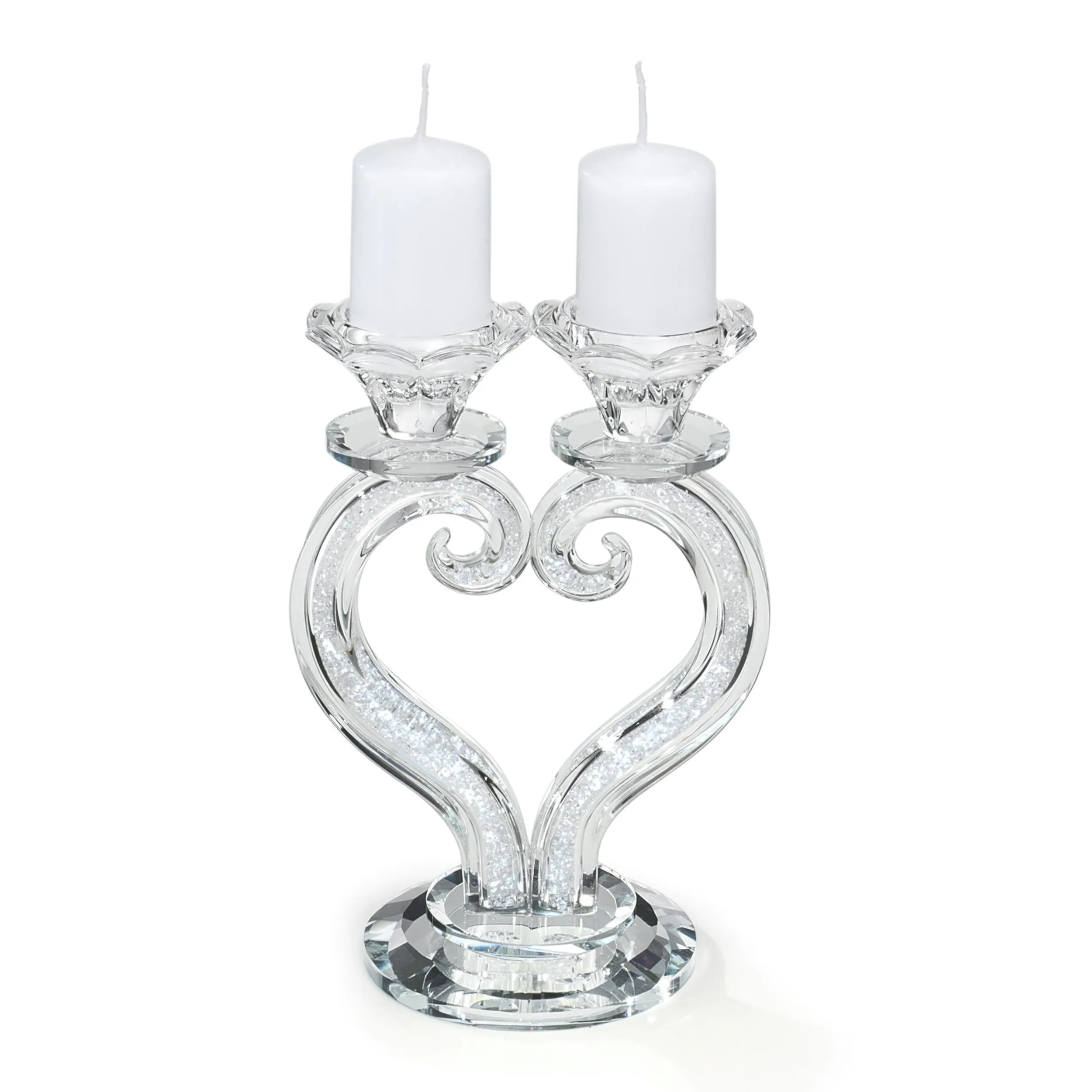 Candelabro Cristallo 2 fiamme cuore in cristallo dimensioni 13xh 19 cm uno colore trasparente, cristallo K9