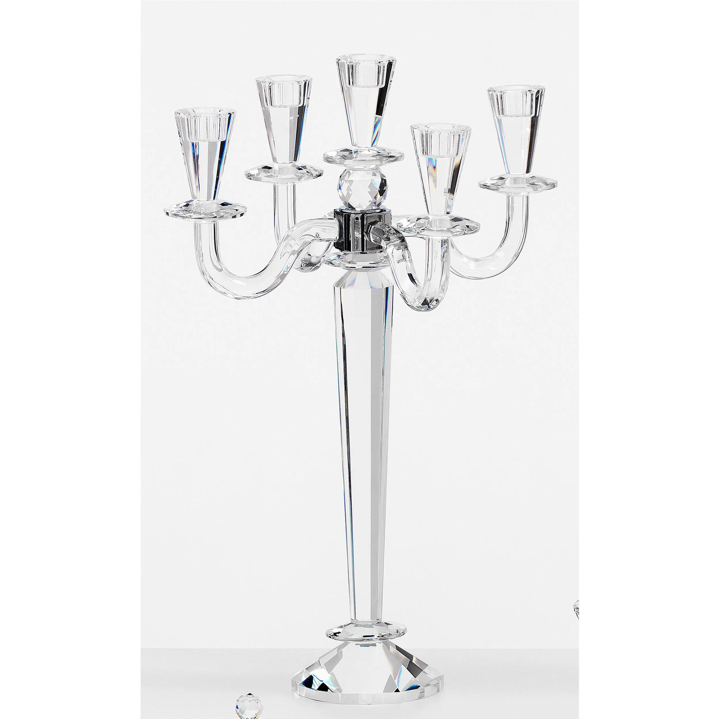 Candelabro Cristallo 5 fiamme in cristallo cm h 52 uno colore trasparente, cristallo K9