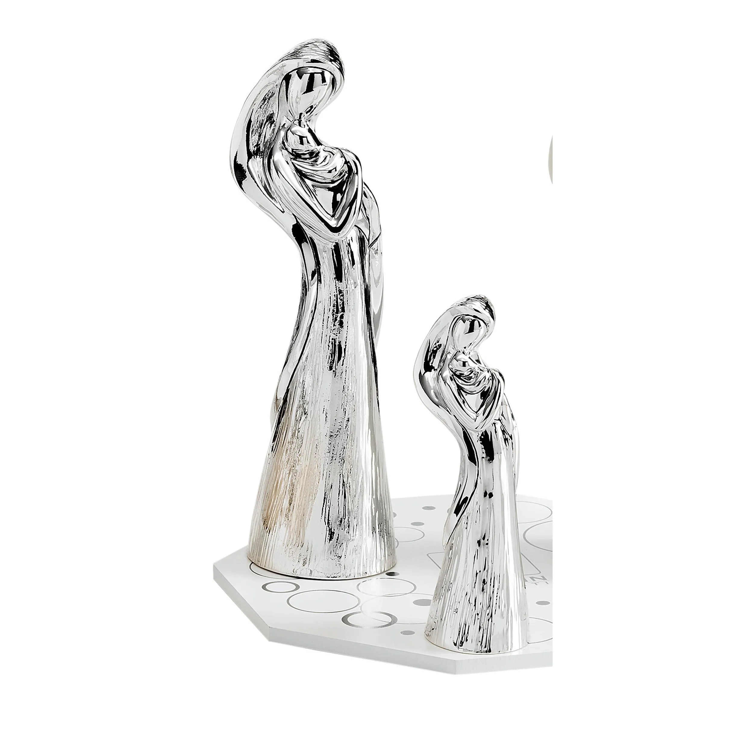 Madonna piccola con bimbo in resina Argentata h13,5 cm colore argento in confezione regalo