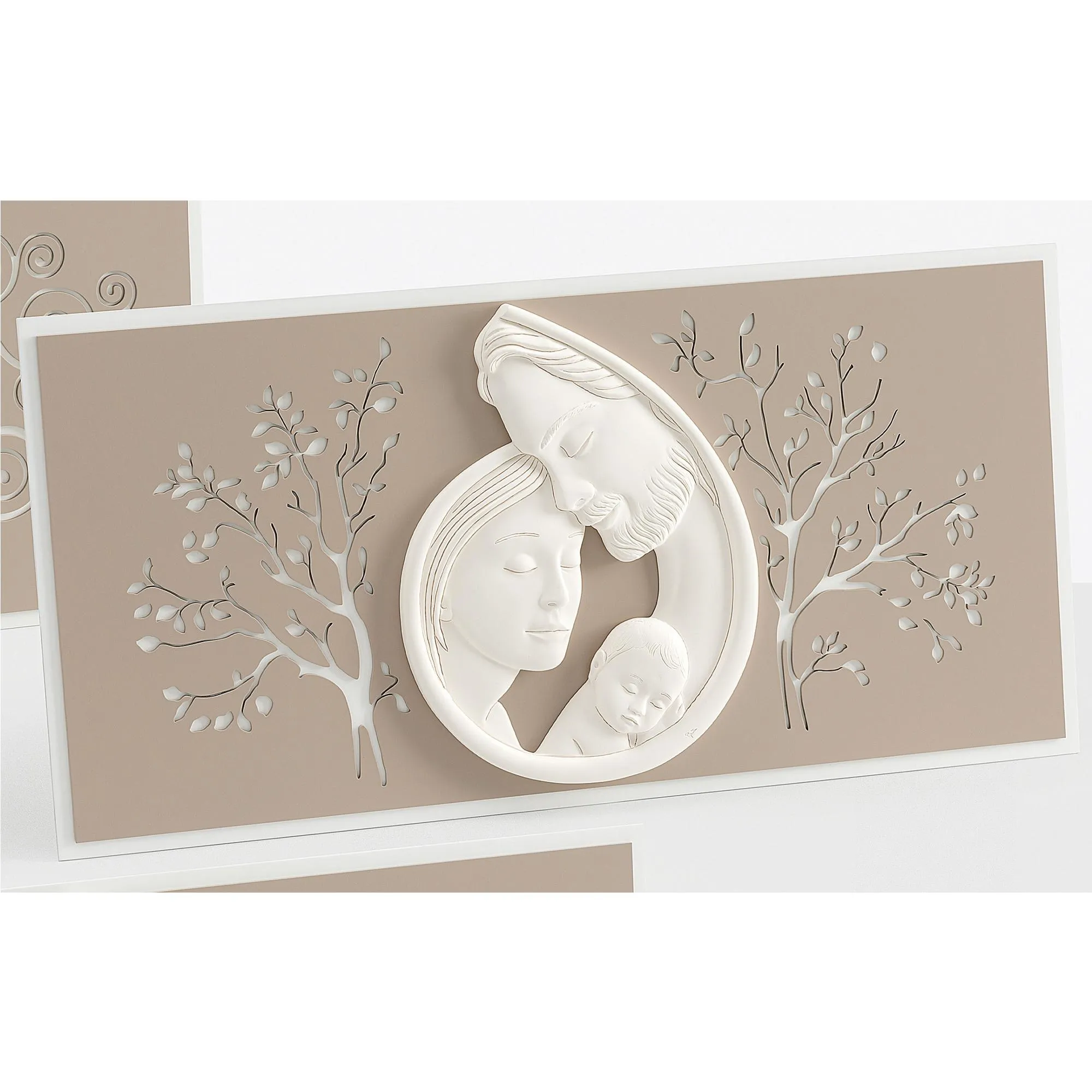 Capoletto, Quadro Sacra Famiglia base in legno ed immagine in polvere di marmo 80xh40 cm cm può essere appeso o appoggiato