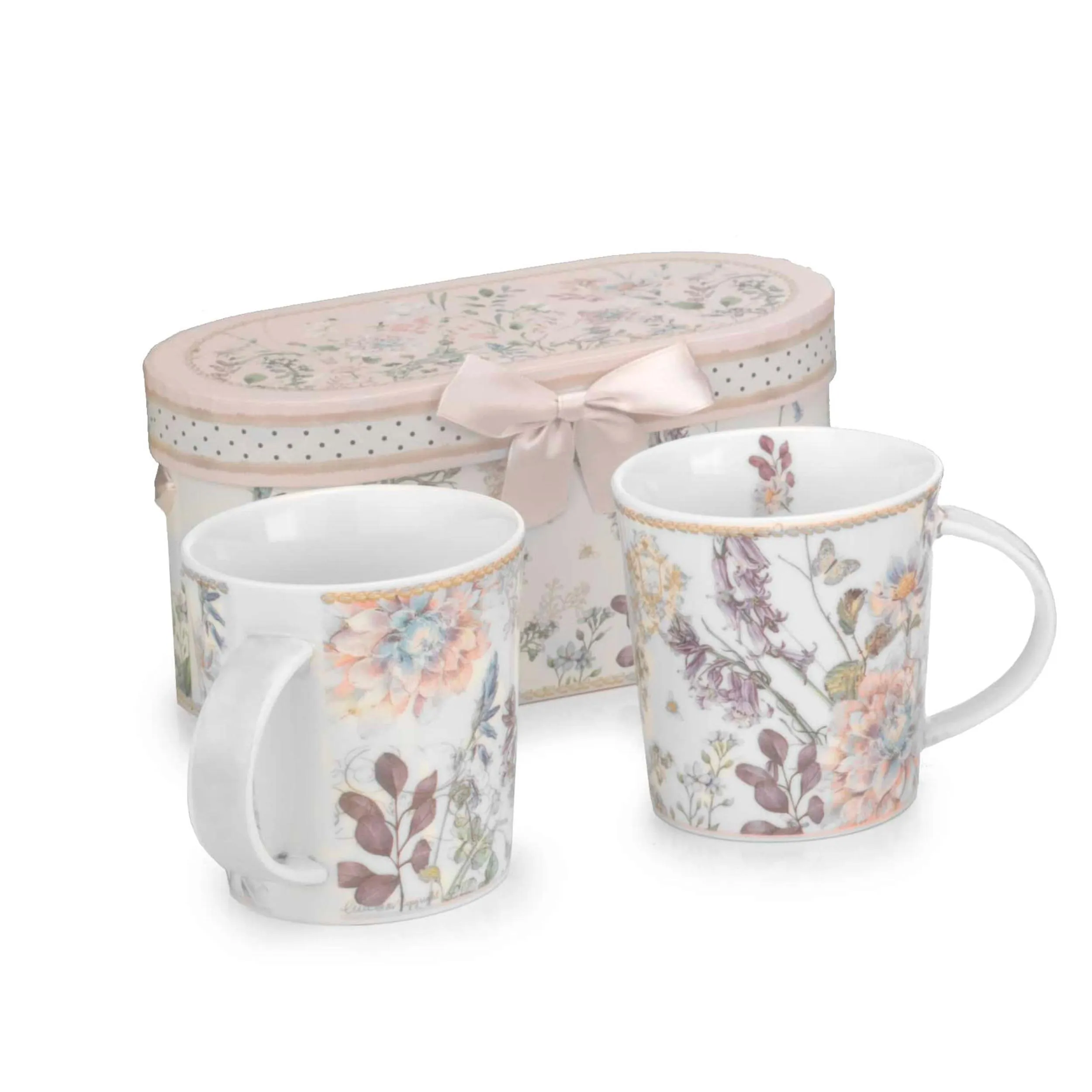 Mug set due pezzi in porcellana PEONIA Diametro 8,7x h 9,5 cm in fine porcellana in scatola regalo