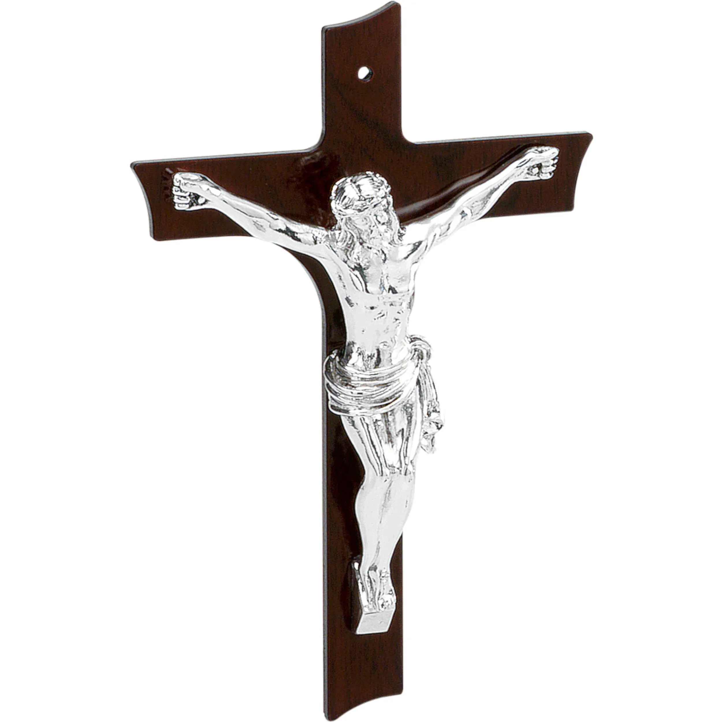Crocefisso Cristo in resina argentata Piccolo in resina e legno 19x12,5 cm colore argento