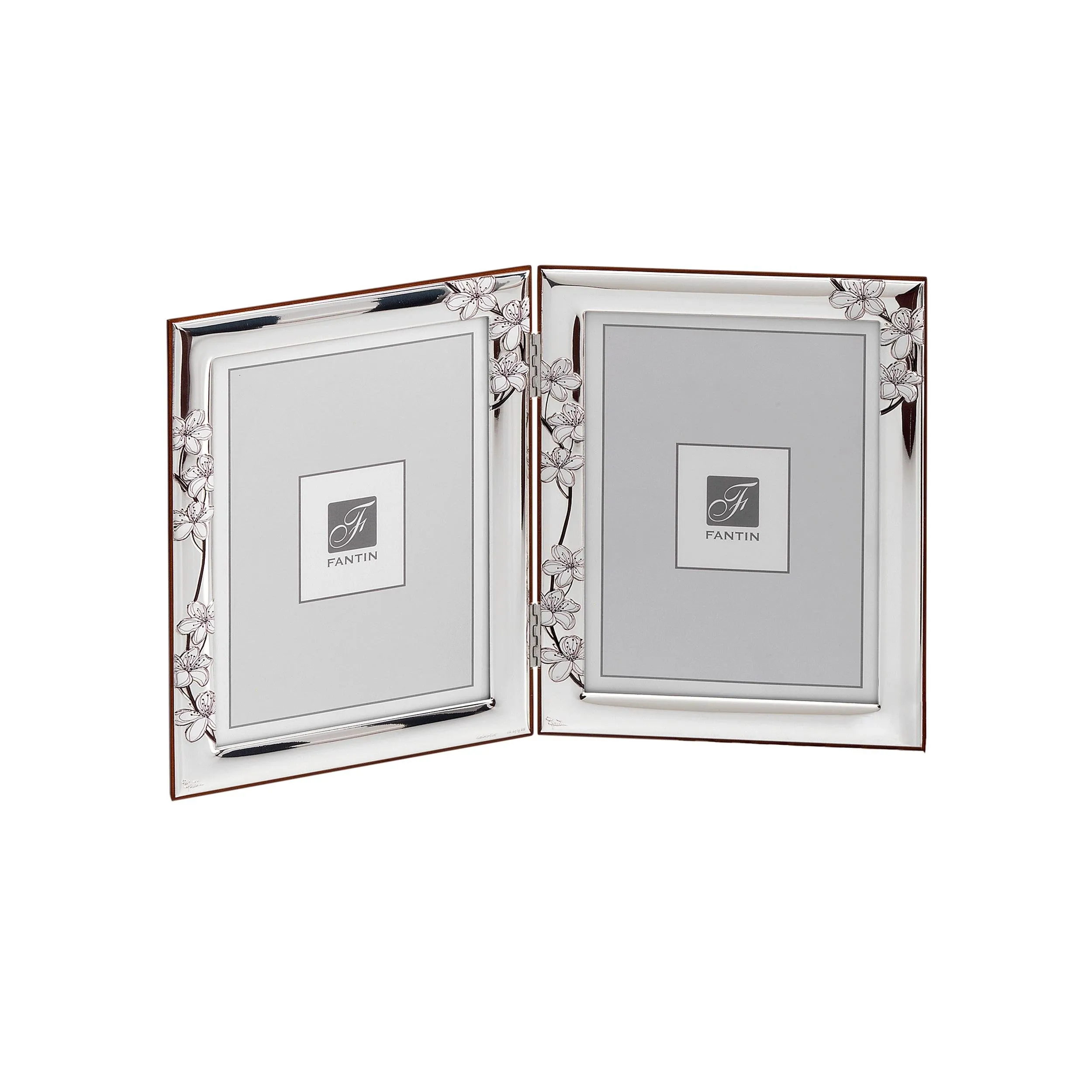 Portafoto doppio con cornice Fascia Fiore di pesco Verticale PER FOTO 15x20 cm in lastra di argento