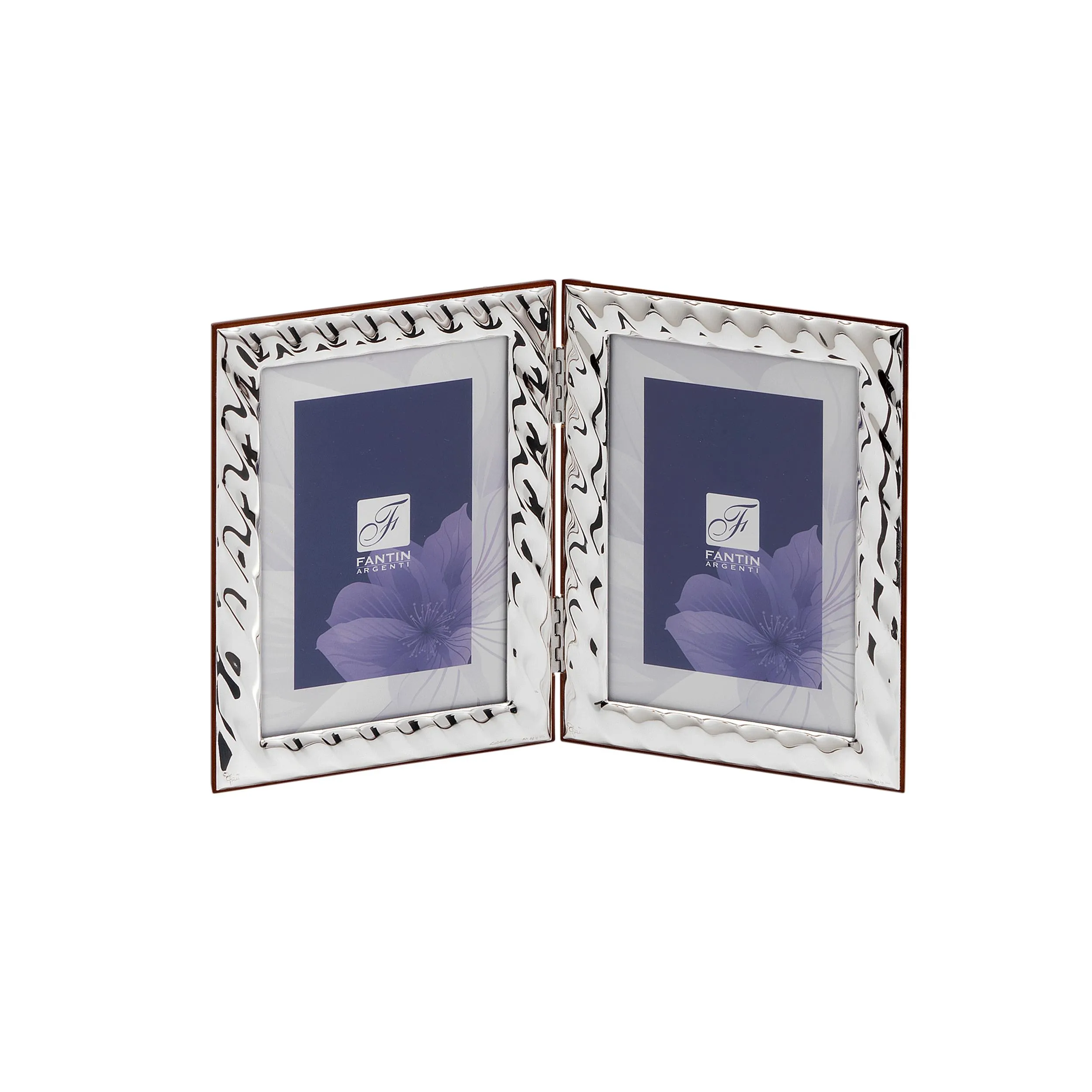 Portafoto doppio con cornice Fascia TORCIGLIONE Verticale PER FOTO 15x20 cm in lastra di argento