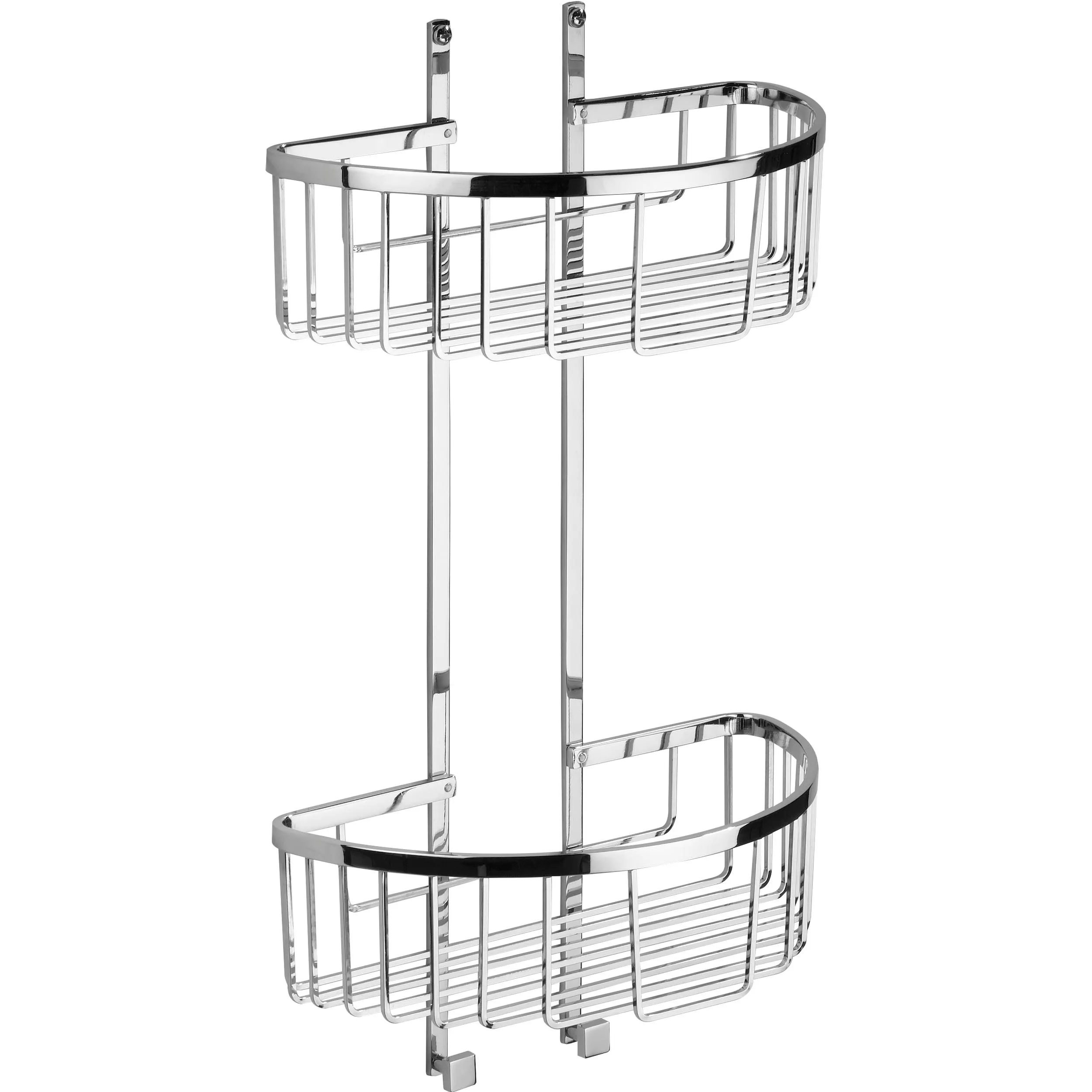 Mensola doccia semicircolare due piani - Fissaggio a Parete, 28x14xh49 cm ottone cromato spessore con stop e viti