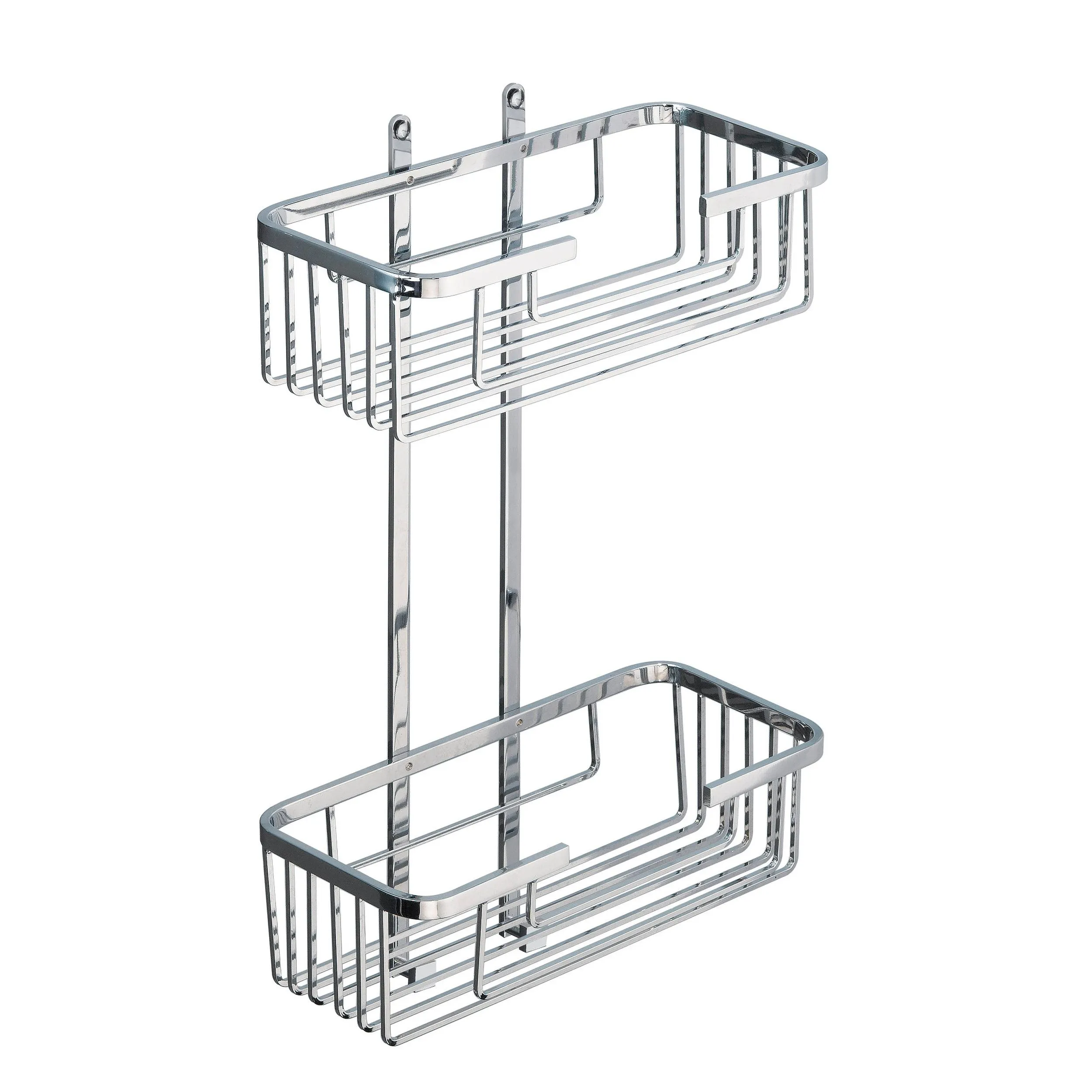 Mensola doccia un due piani - Fissaggio a Parete 27x12xh49 cm ottone cromato altezza griglia 8 cm cromo