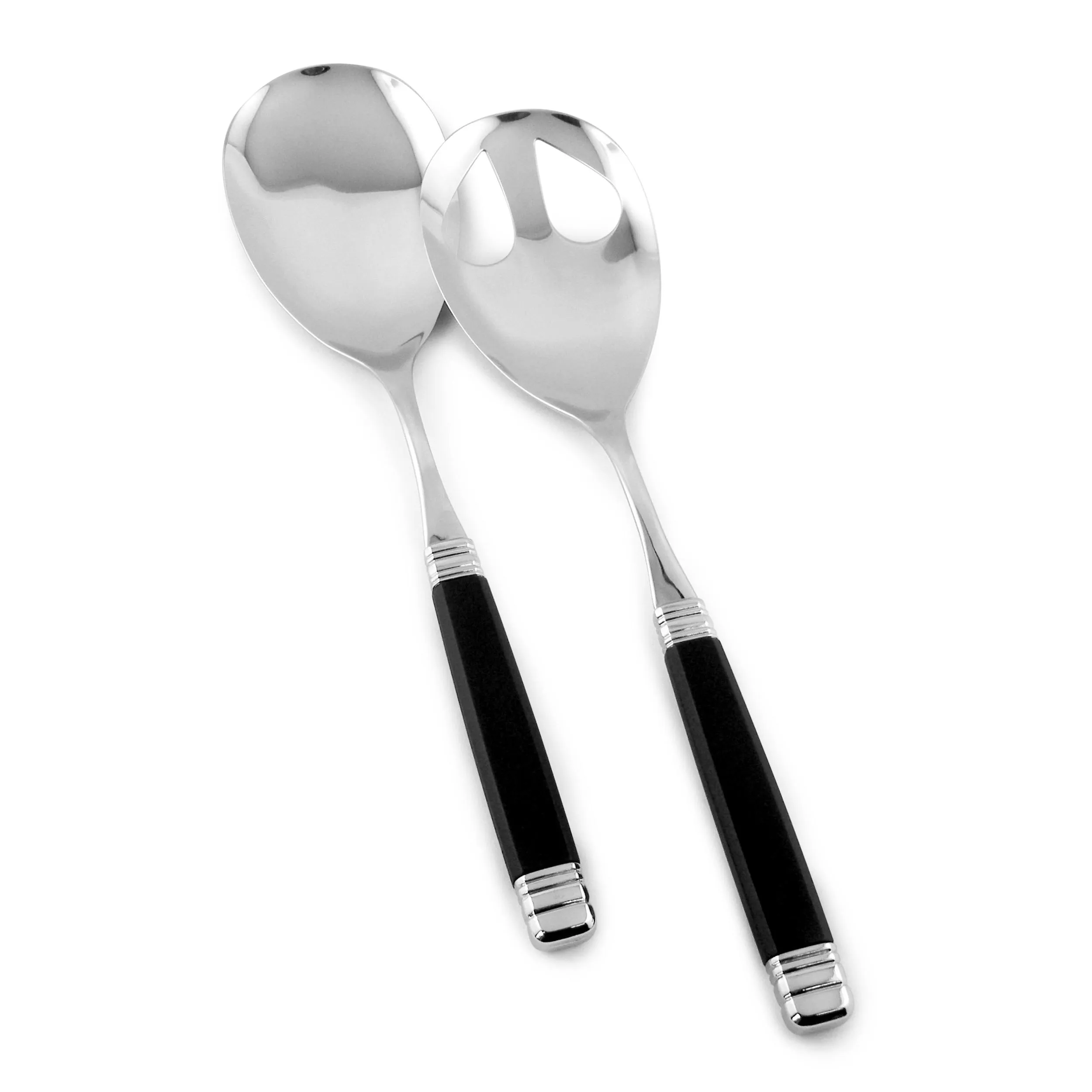 Coppia Insalata set da 2 pezzi Rossini in acciaio inox 18/10 manico in PA effetto madreperlato ghiera lucida 2,5 mm colore nero