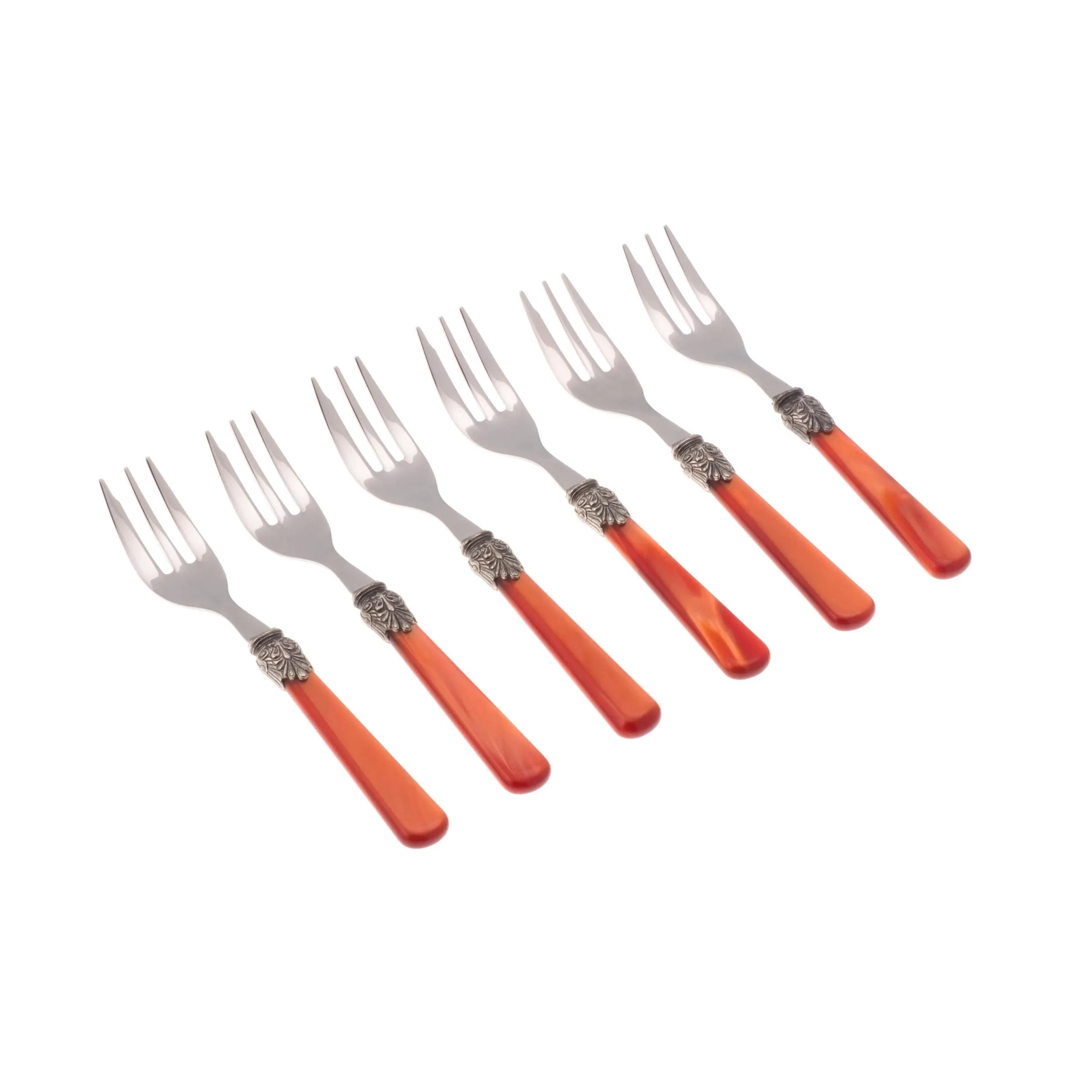 Forchettine da Dolce set da 6 pezzi ELENA in acciaio inox 18/10 manico in metacrilato spessore 1,5 mm colorato arancio