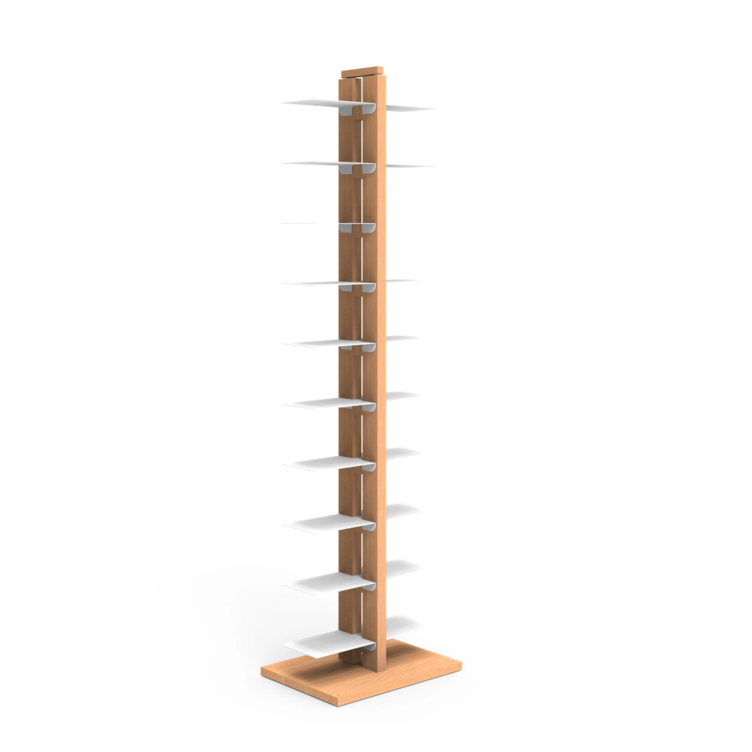 Libreria verticale a colonna DOPPIA ZIA BICE 42x30xh 155 cm con struttura I in legno massello di faggio evaporato colore Naturale Mensole in acciaio smaltato