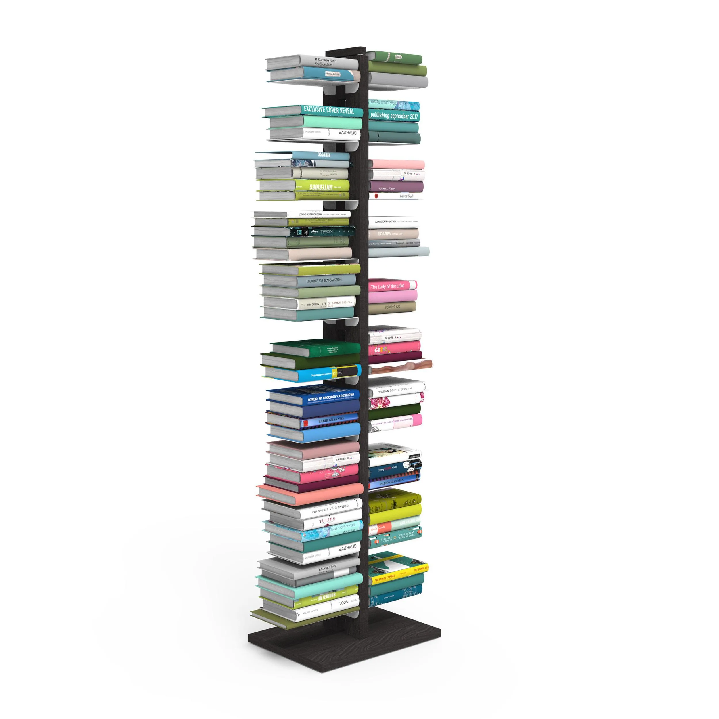 Libreria verticale a colonna DOPPIA ZIA BICE 42x30xh 155 cm con struttura I in legno massello di faggio evaporato colore Nero Mensole in acciaio smaltato