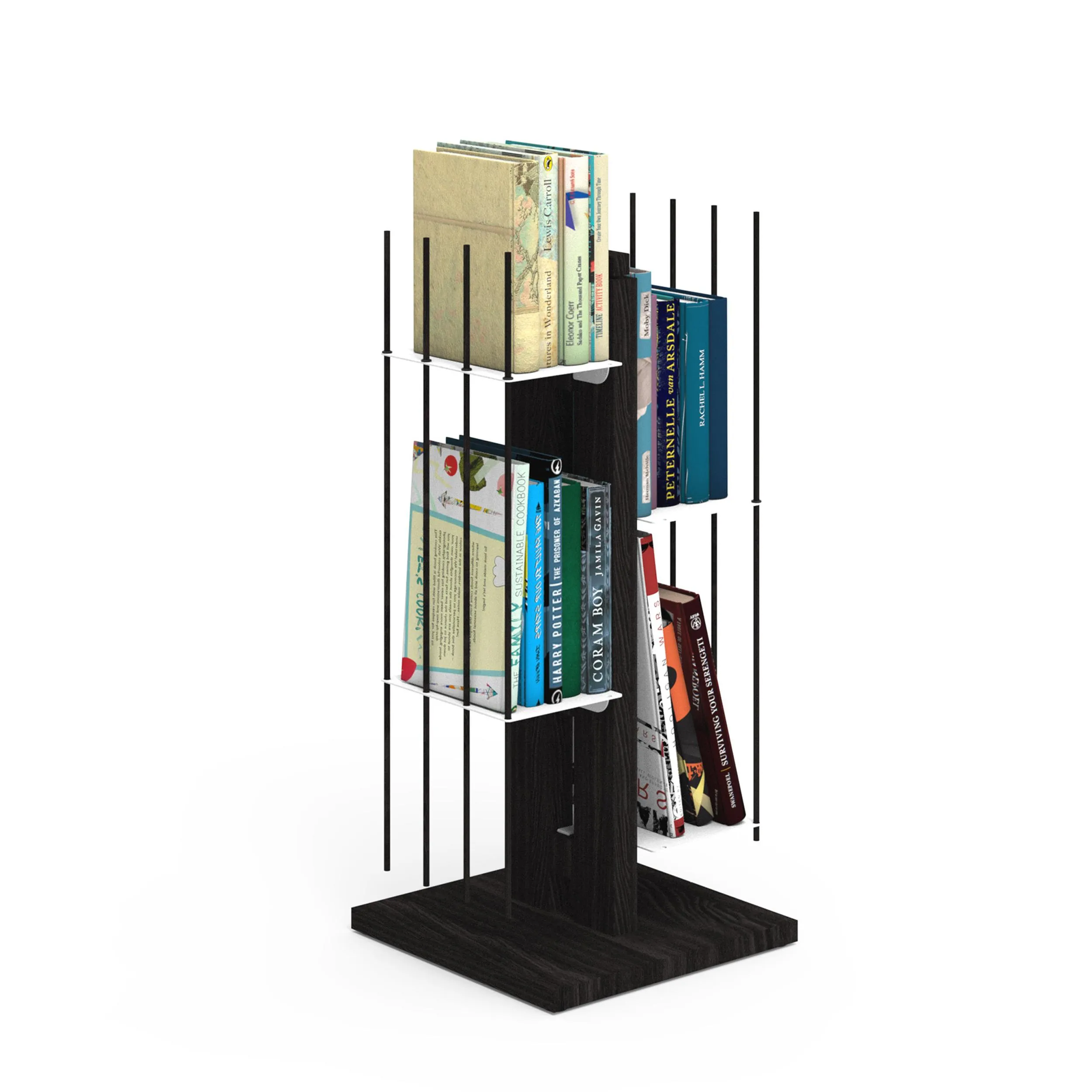 Libreria verticale a colonna ZIA VERONICA 30x30xh 65 cm con struttura e bacchette in legno massello di faggio evaporato colore nero. Mensole in acciaio smaltato